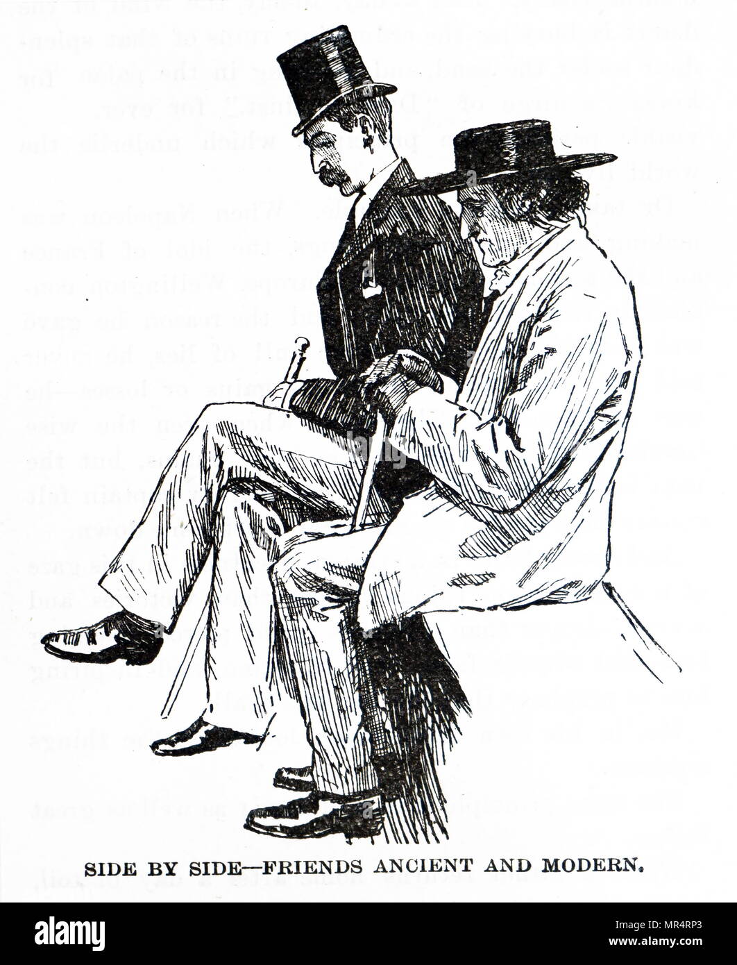 Engraving depicting Quakers attending a meeting. One of the men wears the traditional hat worn since the days of their inception, and the other wears a contemporary top hat. Quakers are members of a historically Christian group of religious movements formally known as the Religious Society of Friends or Friends Church. Dated 19th century Stock Photo