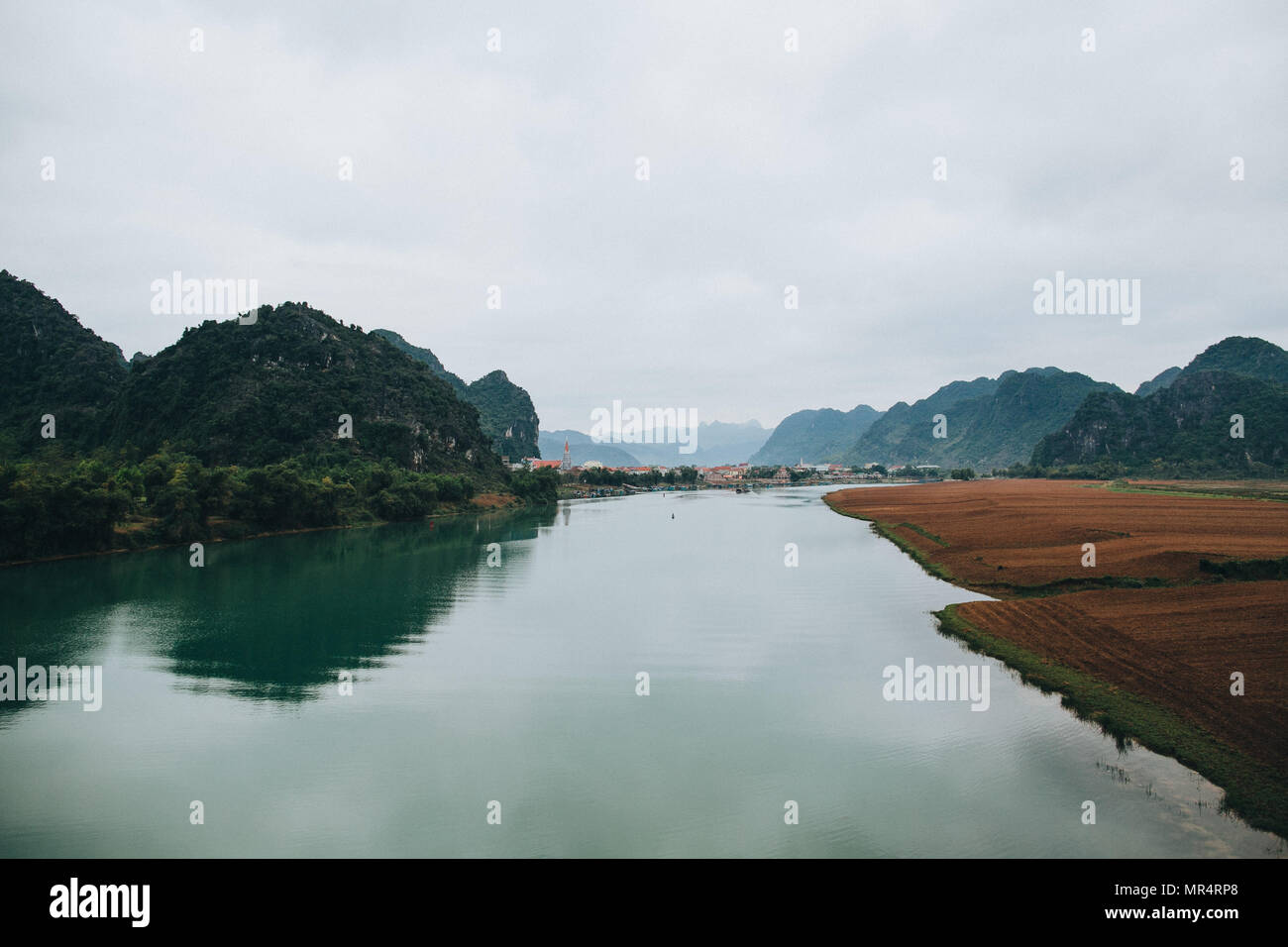 beautiful landscape with river and mountains in Phong Nha Ke Bang National Park, Vietnam Stock Photo