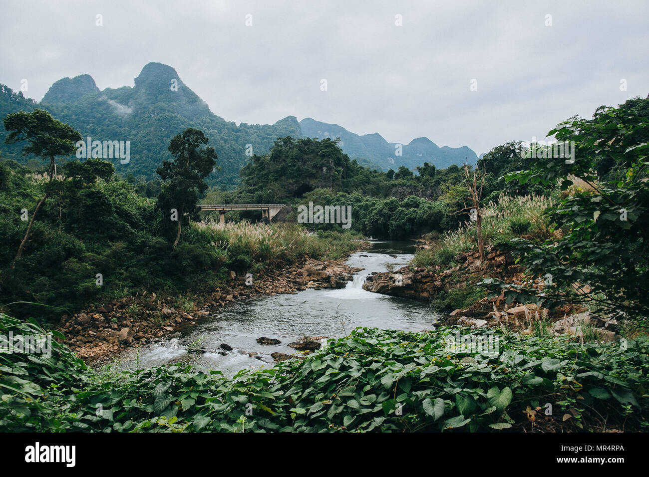 beautiful landscape with river and mountains in Phong Nha Ke Bang National Park, Vietnam Stock Photo