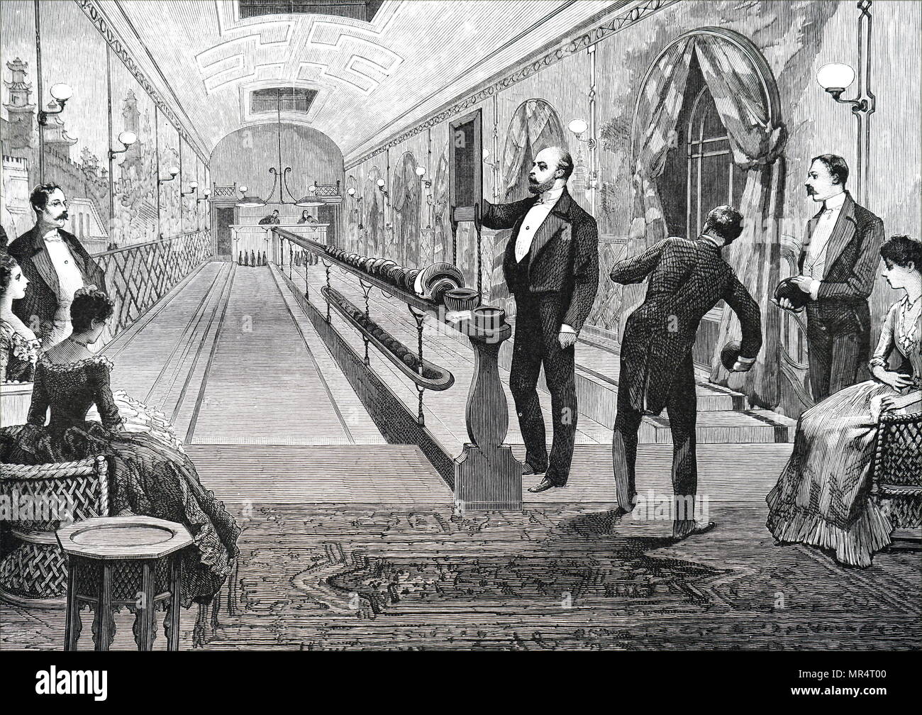 Illustration depicting King Edward VII (1841-1910) bowling at Sandringham House. Dated 19th century Stock Photo