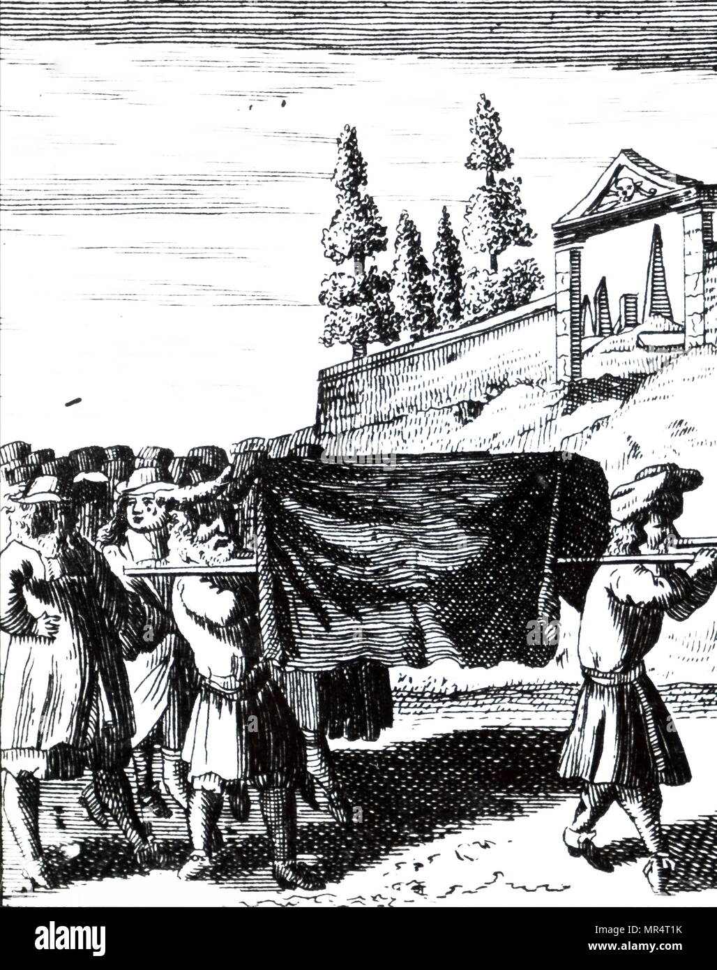 Engraving depicting the Holy Ark being carried in Jerusalem. Absalom's