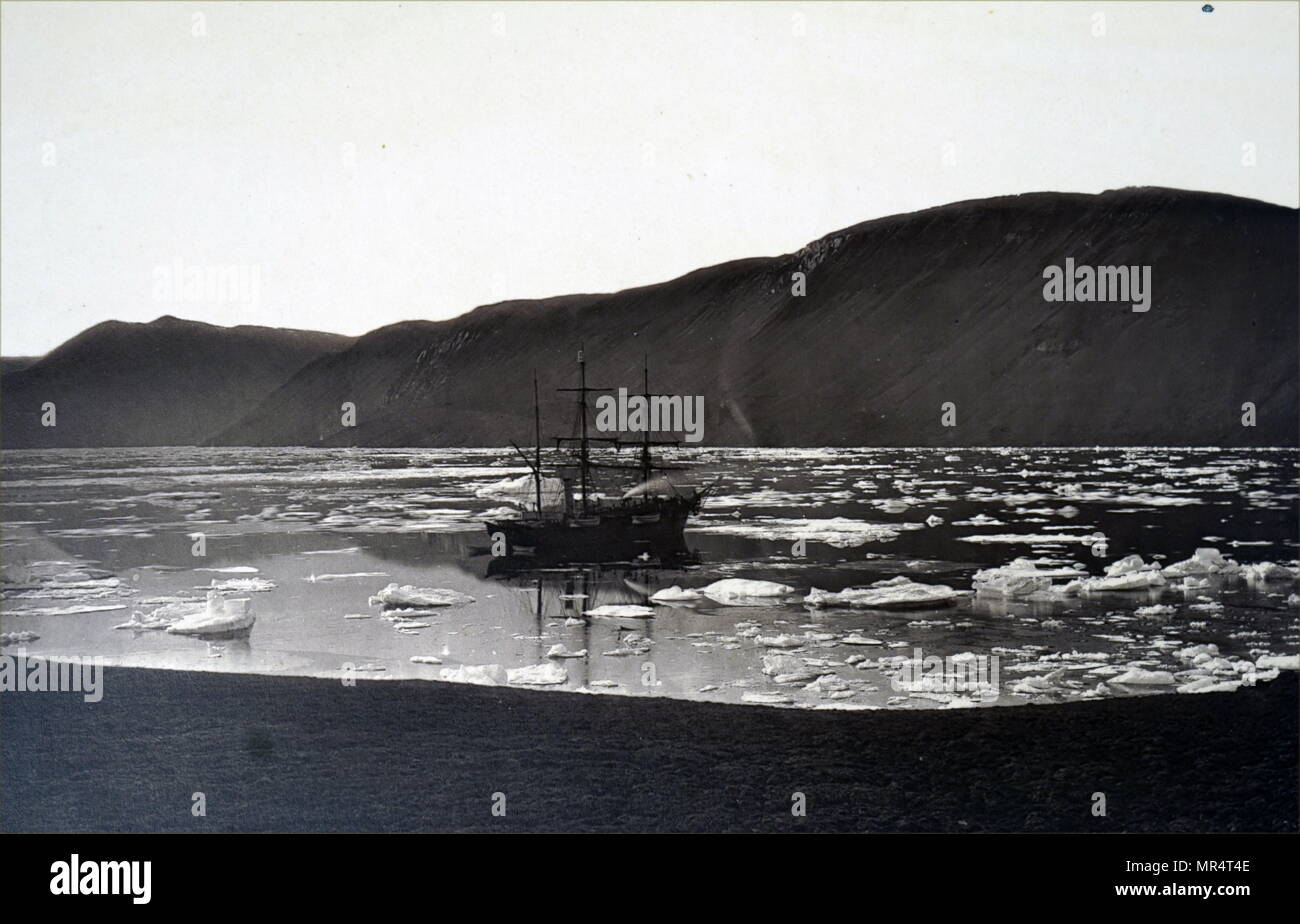 Photograph of the Polar exploration ship 'Discovery' in Winter. Dated 19th century Stock Photo