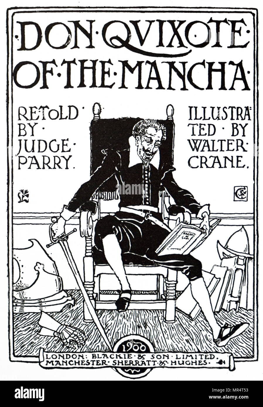Title page of a 20th century edition 'Don Quixote' by Miguel de Cervantes, illustrated by Walter Crane. Miguel de Cervantes (1547-1616) a Spanish writer. Dated 20th century Stock Photo