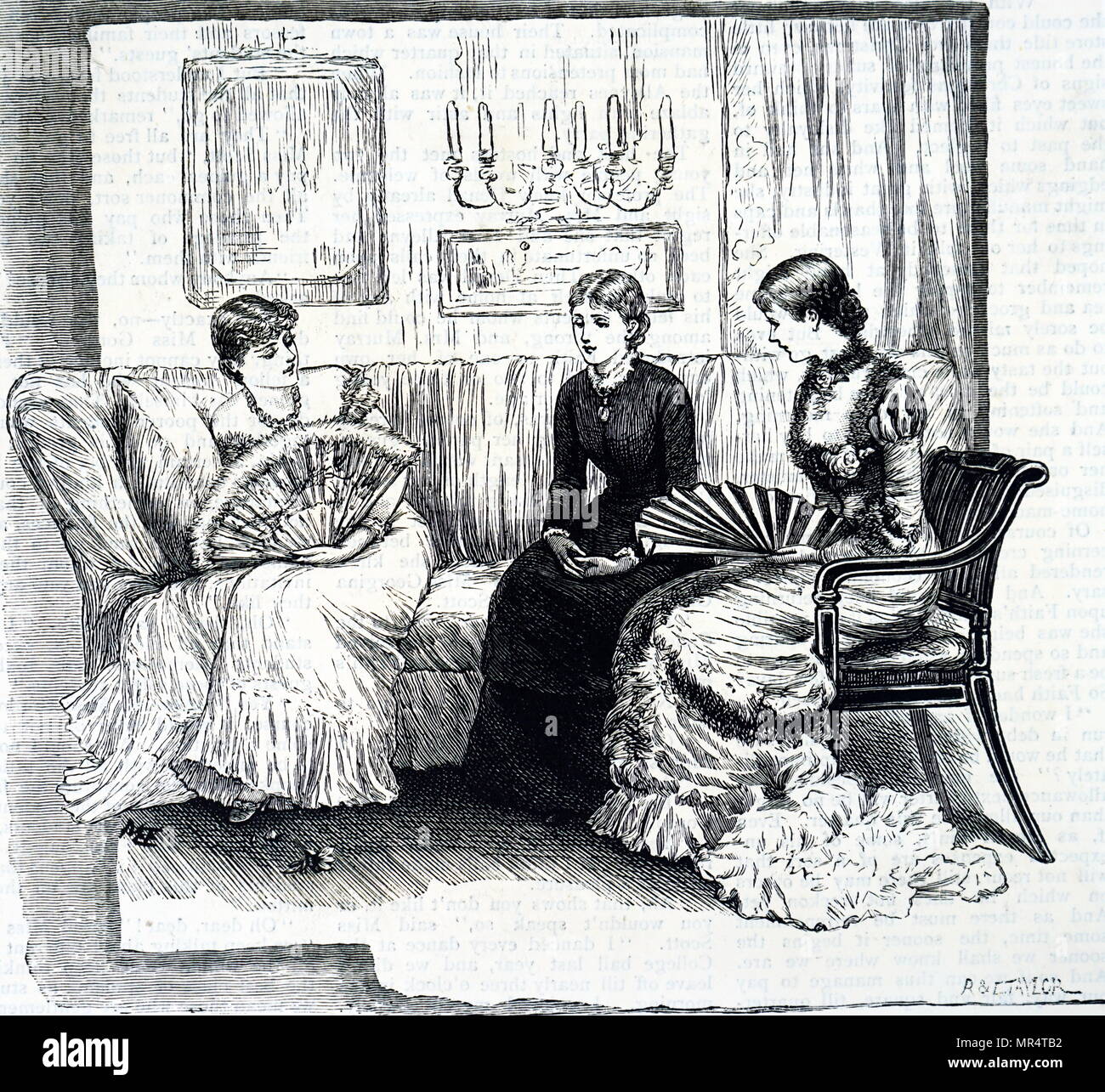 Illustration depicting wealthy young ladies using fans to cool ...