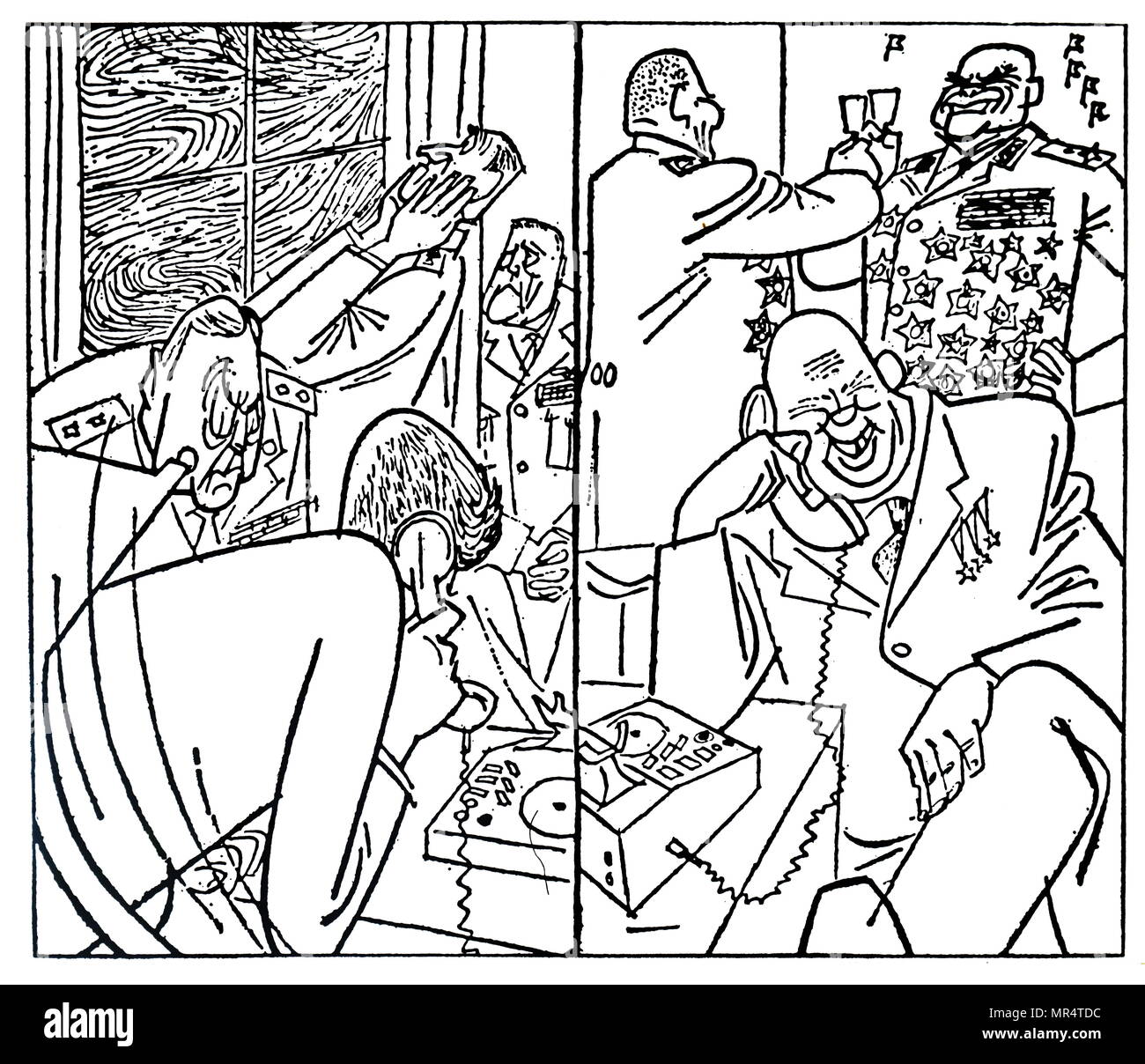 Cartoon depicting the Hot Line between the President of the United States and the Premier of the