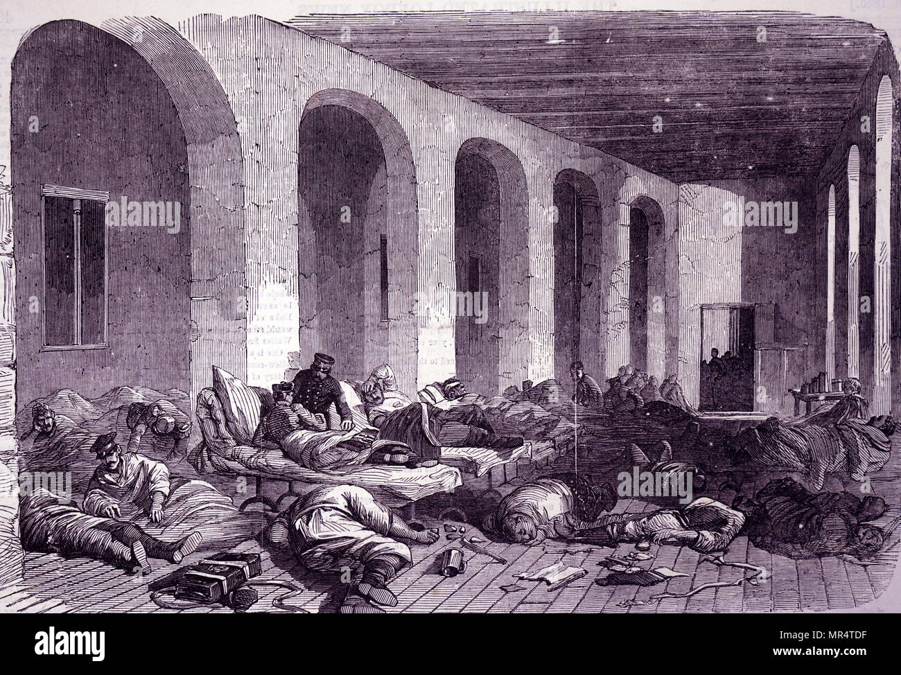Engraving depicting the interior of a Russian military hospital, Sebastopol, during the Crimean War. Dated 19th century Stock Photo