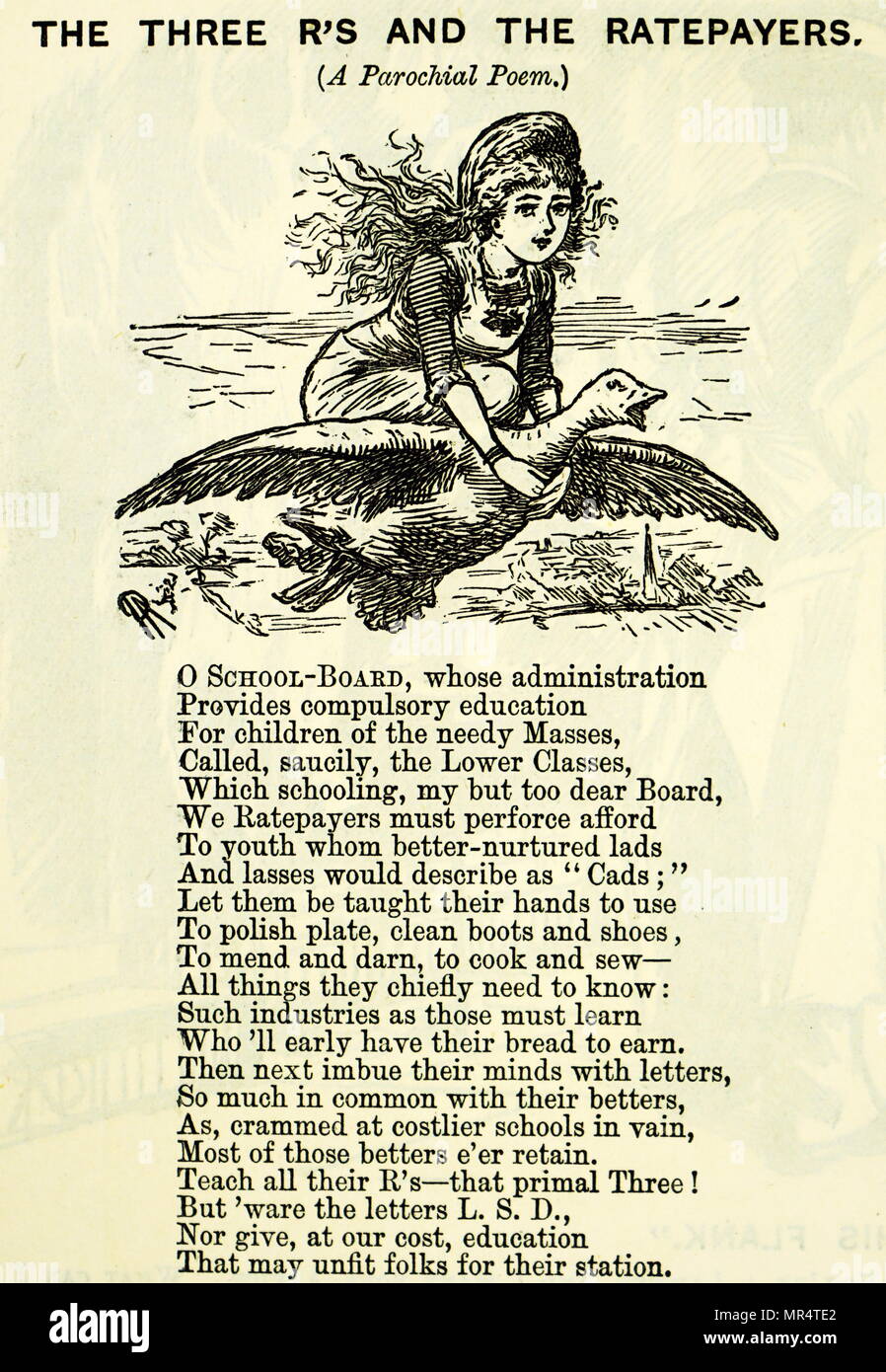 Iconic verse on the costs of boarding school. Dated 19th century Stock Photo