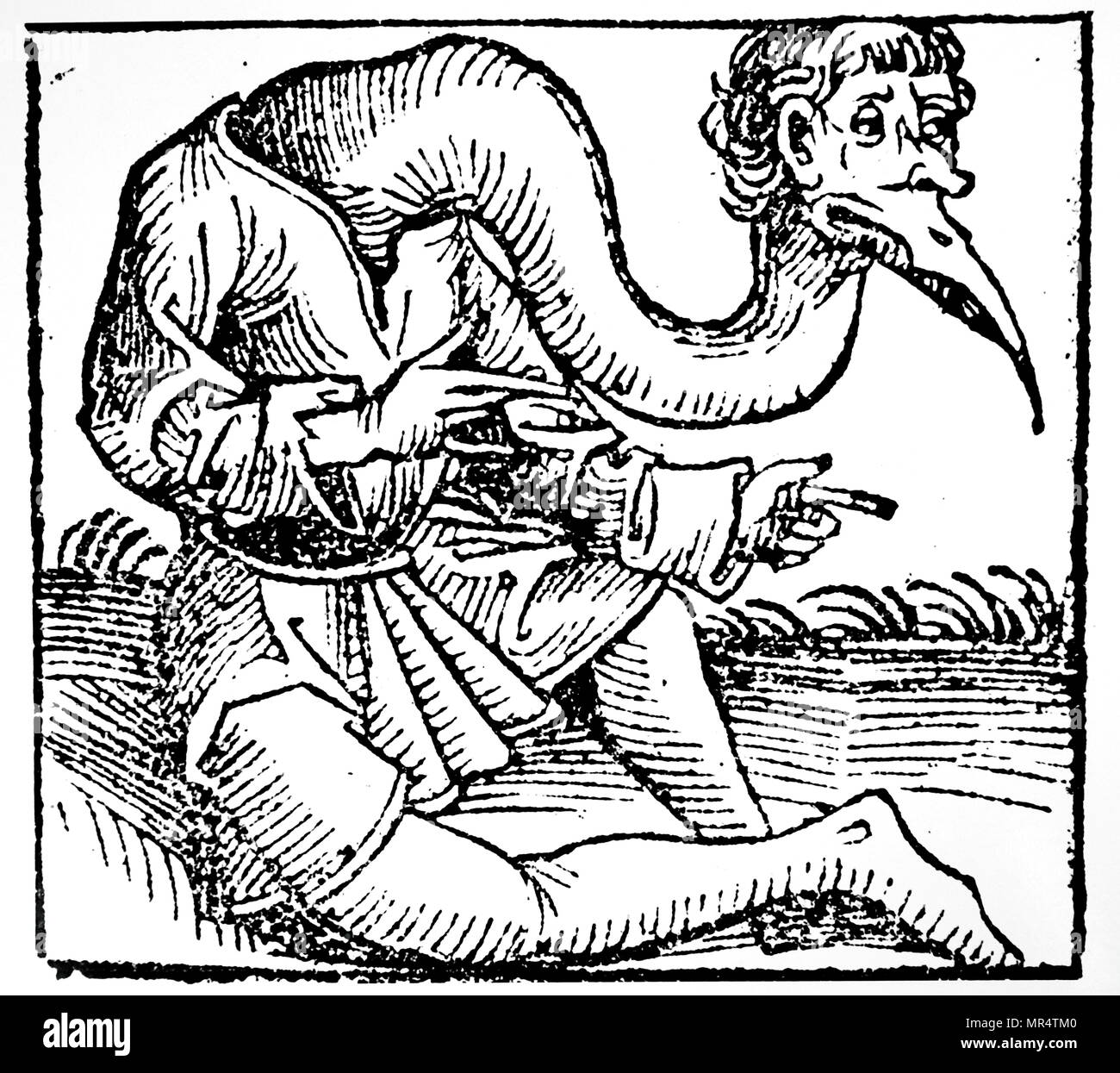 Woodblock engraving depicting a goose-headed man, a member of a tribe at one time believed to inhabit certain regions of the earth. Dated 15th century Stock Photo