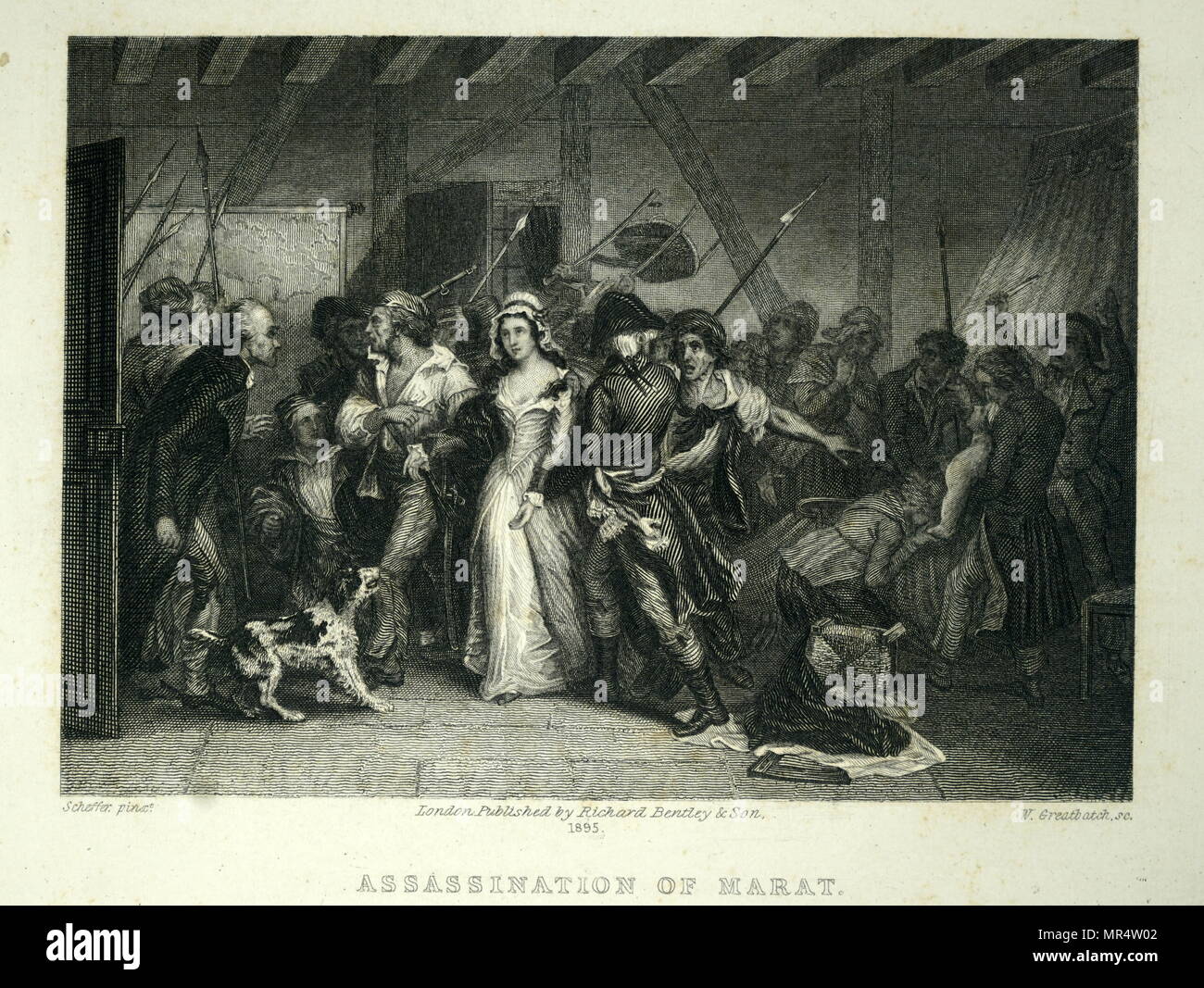 Engraving depicting Charlotte Corday (1768-1793) a figure of the French Revolution. Dated 18th century Stock Photo