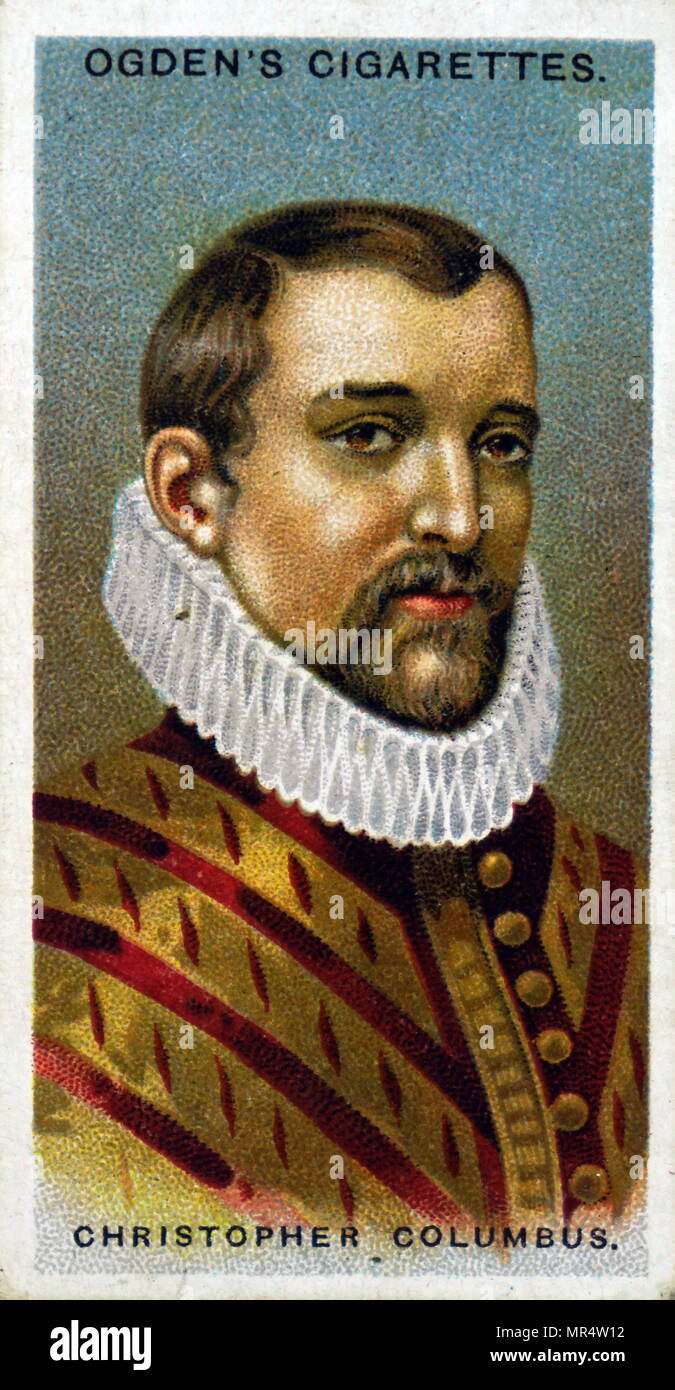 Cigarette card depicting Christopher Columbus (1451-1506) an Italian  explorer, navigator, and colonizer. Dated 20th century Stock Photo