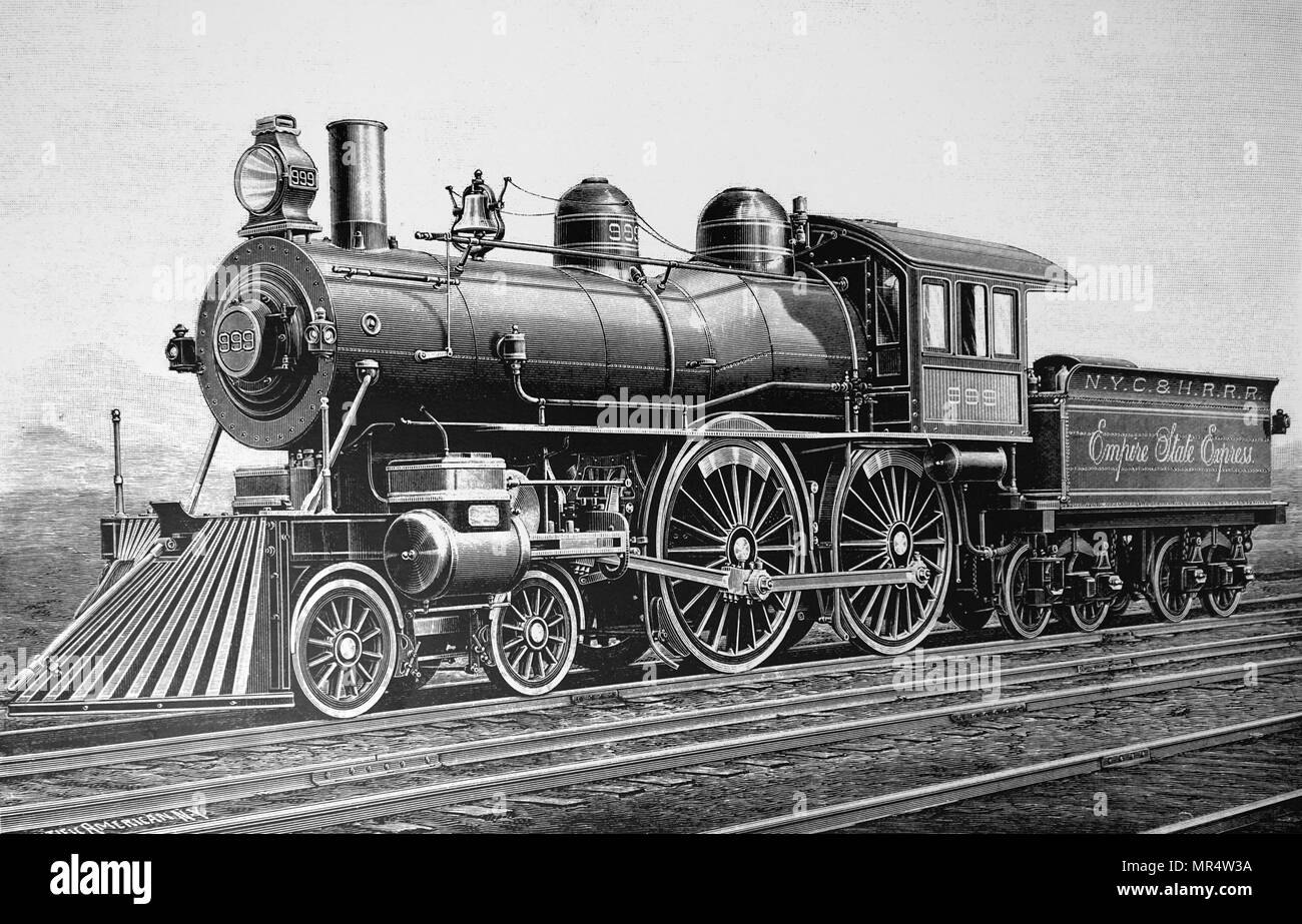 Engraving depicting a Class 999 locomotive used on the New York Central and Hudson River Railroad. Dated 19th century Stock Photo