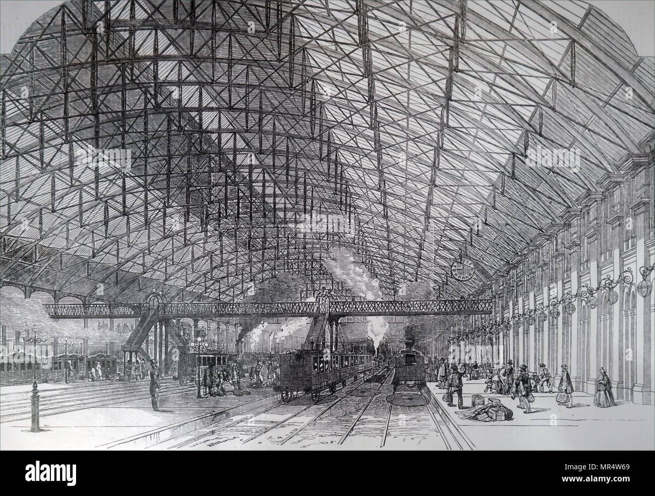 Engraving depicting Grand Central Railway Station, Birmingham. Dated 19th century Stock Photo