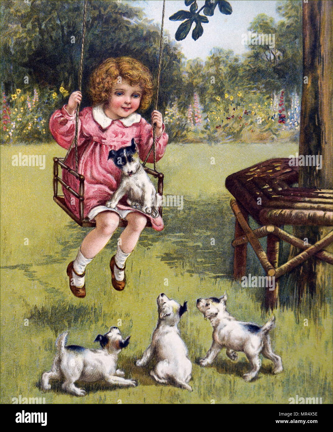 little boy holding dog painting