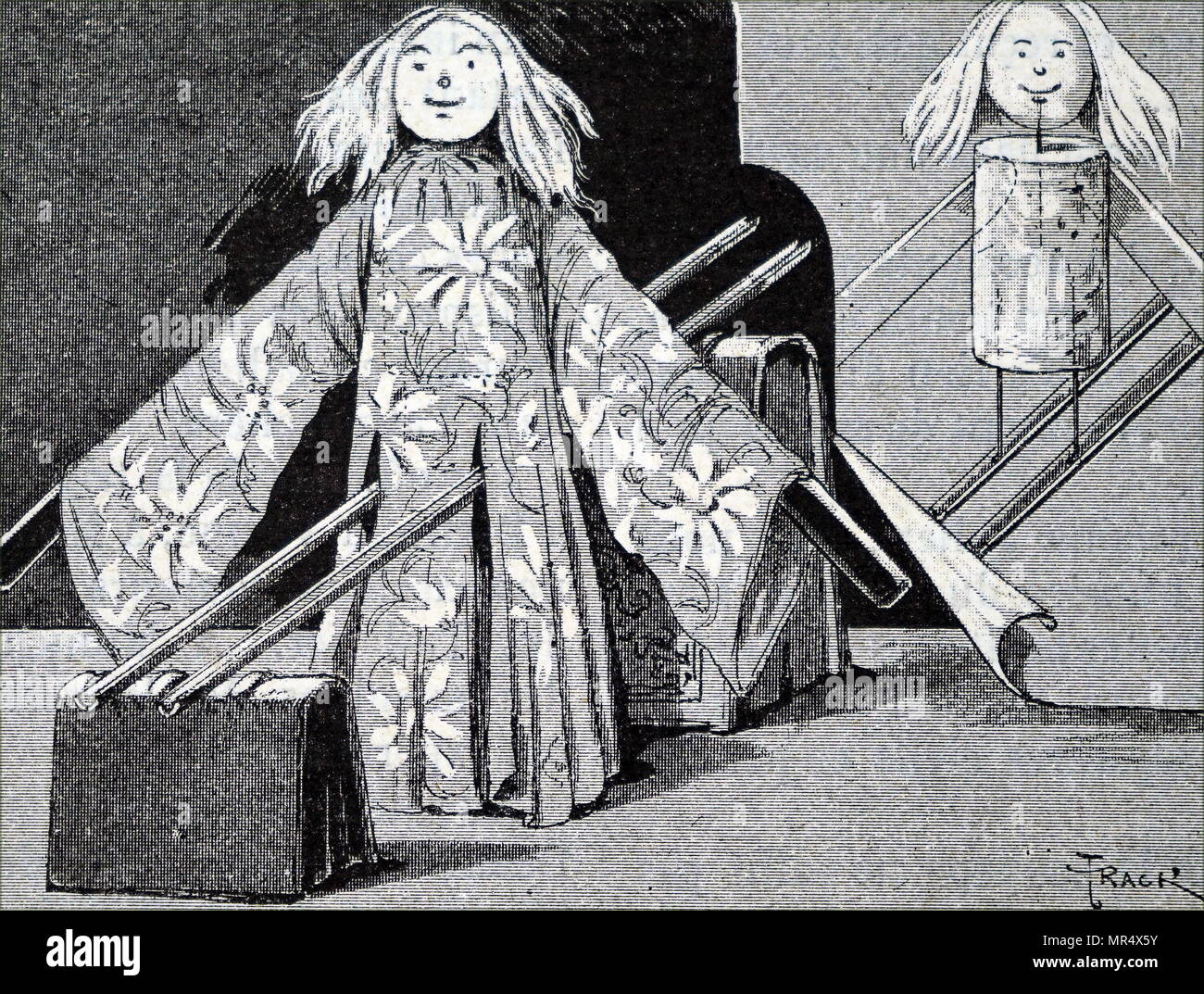 illustration of a marionette (puppet) in oriental style 1891, Stock Photo
