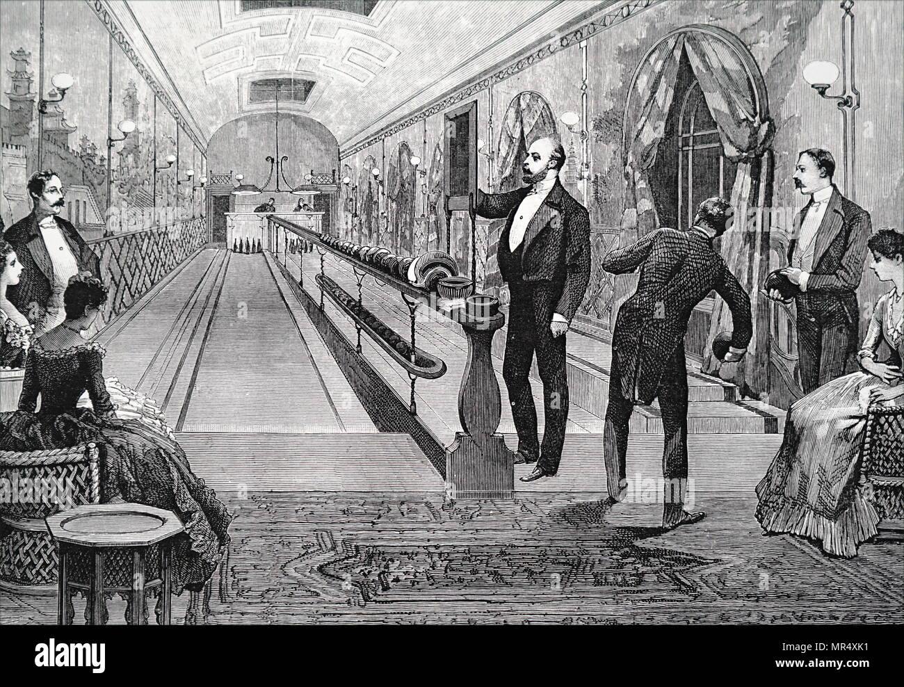 Illustration depicting King Edward VII (1841-1910) bowling at Sandringham House. Dated 19th century Stock Photo