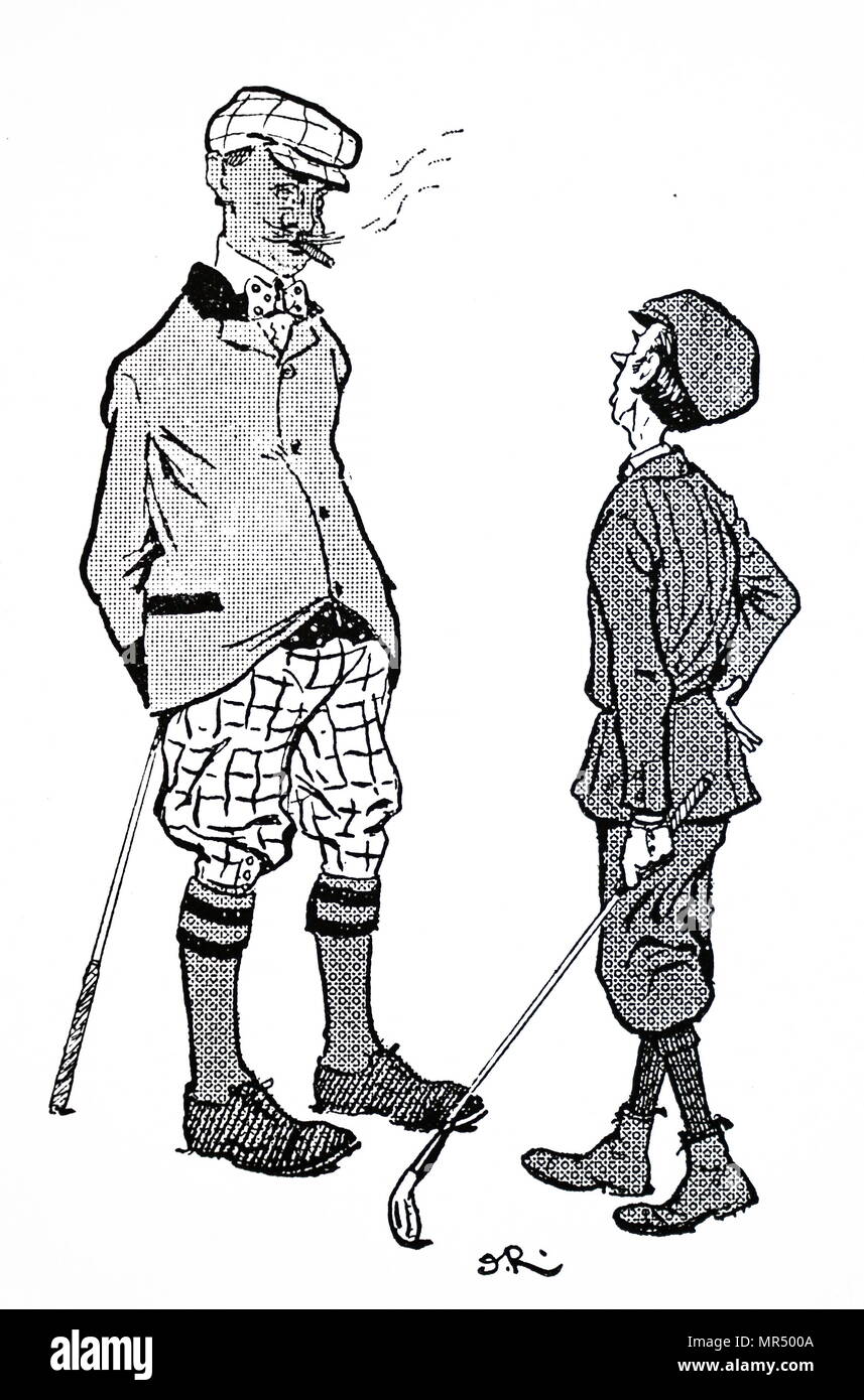 Illustration depicting golfing dress: breeches, three-quarter hose and brogues (left), or plus-fours, three-quarter hose and ankle boots. Dated 20th century Stock Photo