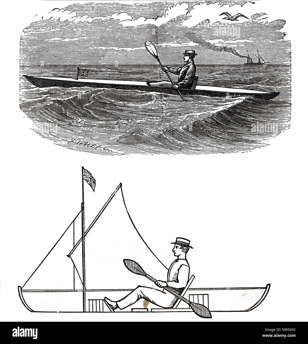 Illustration depicting John MacGregor's canoe. John MacGregor (1825