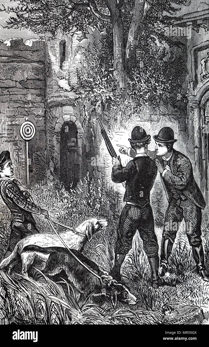 Engraving depicting a shooting lesson. Dated 19th century Stock Photo