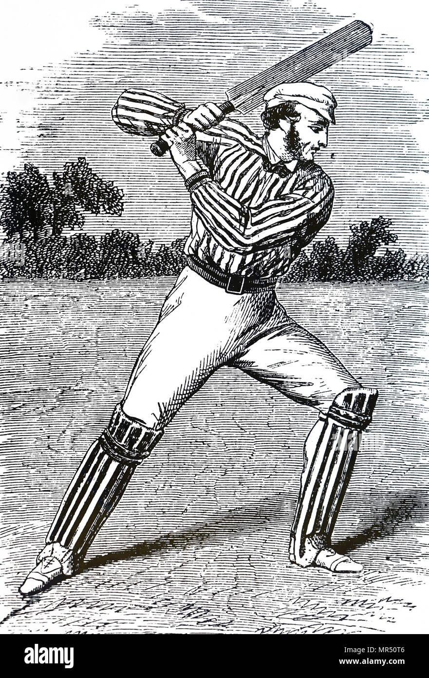 Cartoon depicting men playing cricket. Dated 19th century Stock Photo