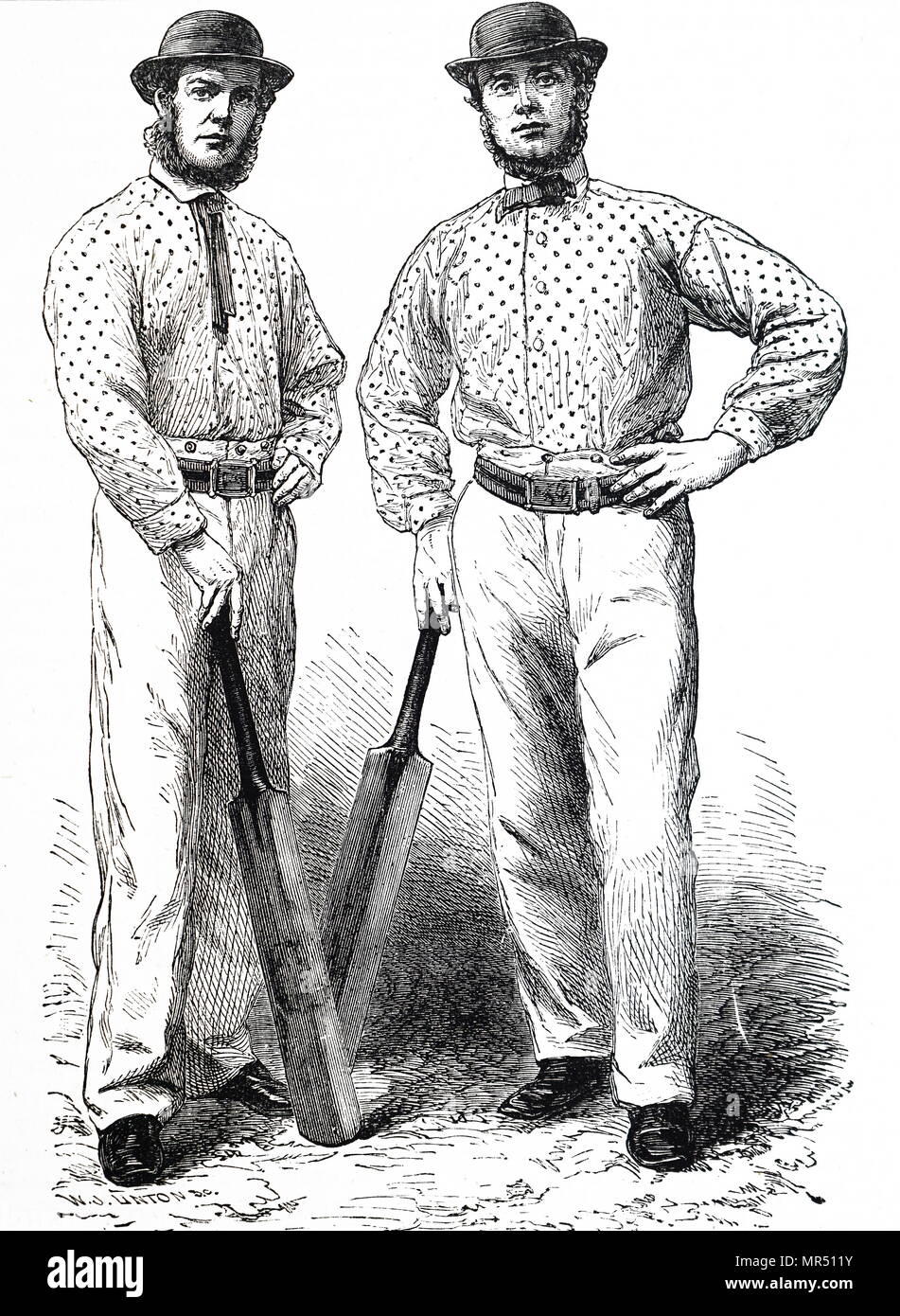 Illustration depicting Thomas Hayward and Robert Carpenter. Thomas Hayward (1835-1876) an English first-class cricketer. Robert Carpenter (1830-1901) an English first-class cricketer. Dated 19th century Stock Photo