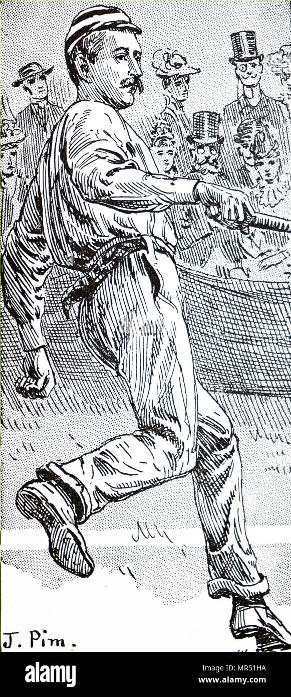 Illustrated portrait of Joshua Pim, an Irish doctor and Wimbledon Winner. Dated 19th century Stock Photo