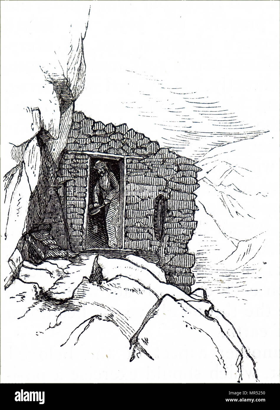 Illustration Depicting A Cabin Surrounded By Snow Dated 19th Century illustration-depicting-a-cabin-surrounded-by-snow-dated-19th-century