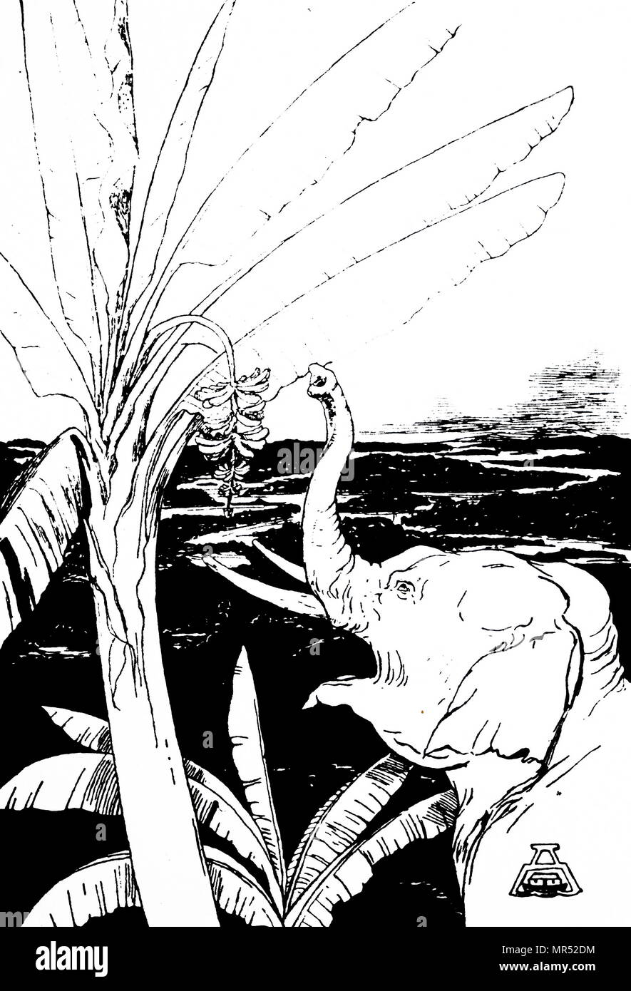 Illustration depicting a elephant by Rudyard Kipling. Rudyard Kipling  (1865-1936) an English journalist, short-story writer, poet, and novelist.  Dated 20th century Stock Photo - Alamy