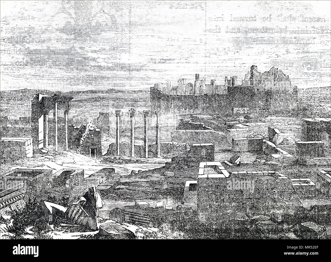 Illustration depicting a view of Bozrah, Botsra or Botzrah is a