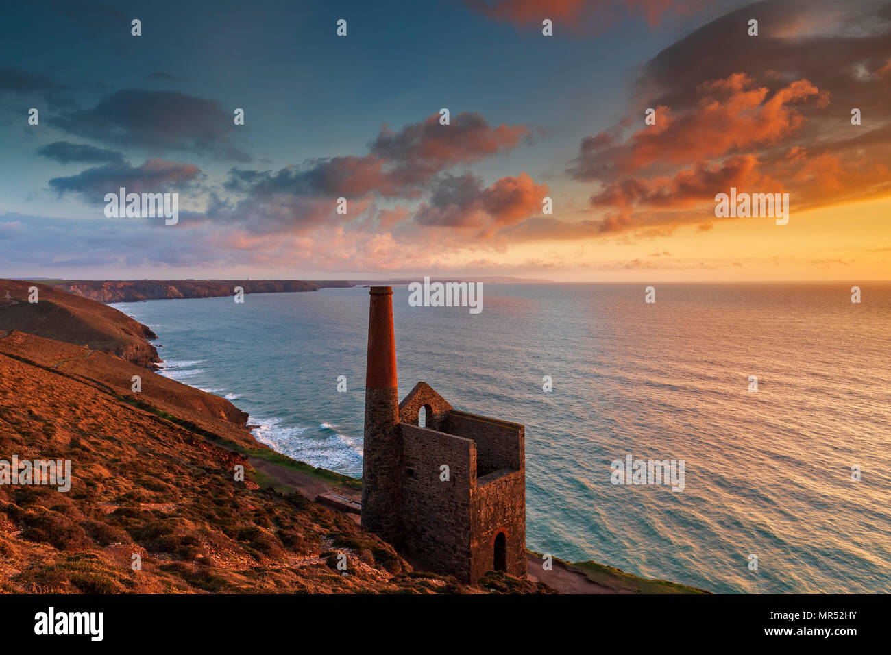 A Spring Sunset over Towanroath Engine House, Cornwall Stock Photo