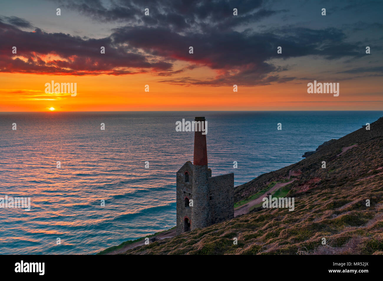 A Spring Sunset over Towanroath Engine House, Cornwall Stock Photo