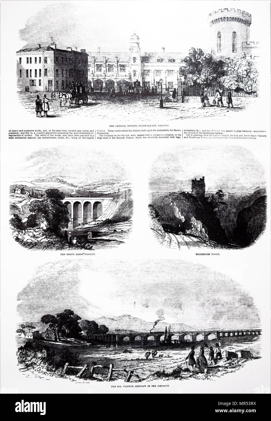 Illustrations depicting the opening of the Caledonian Railway - The engineers for the line were Messrs Locke and Errington. Dated 19th century Stock Photo