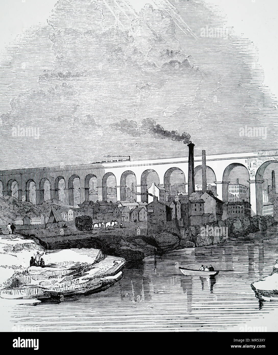 Engraving depicting the Stockport Viaduct, which formed part of the