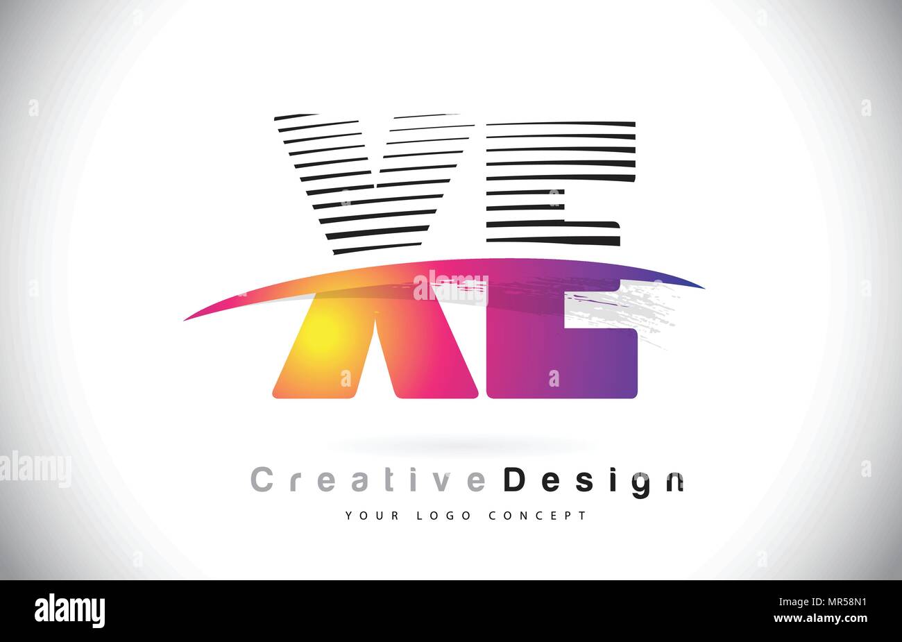 XE X E Letter Logo Design With Creative Lines and Swosh in Purple Brush ...