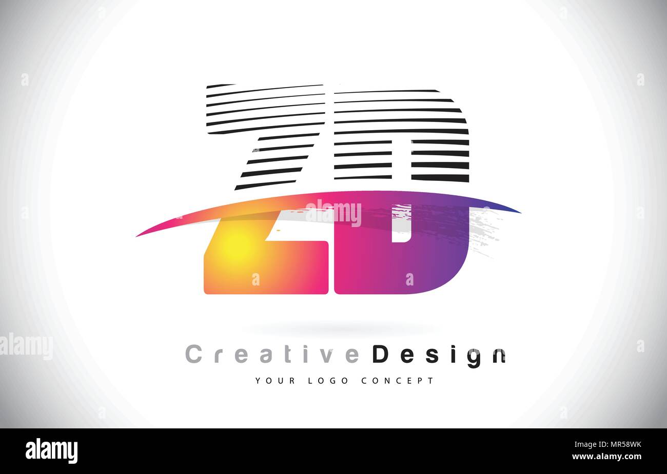 ZD Z D Letter Logo Design With Creative Lines and Swosh in Purple Brush ...