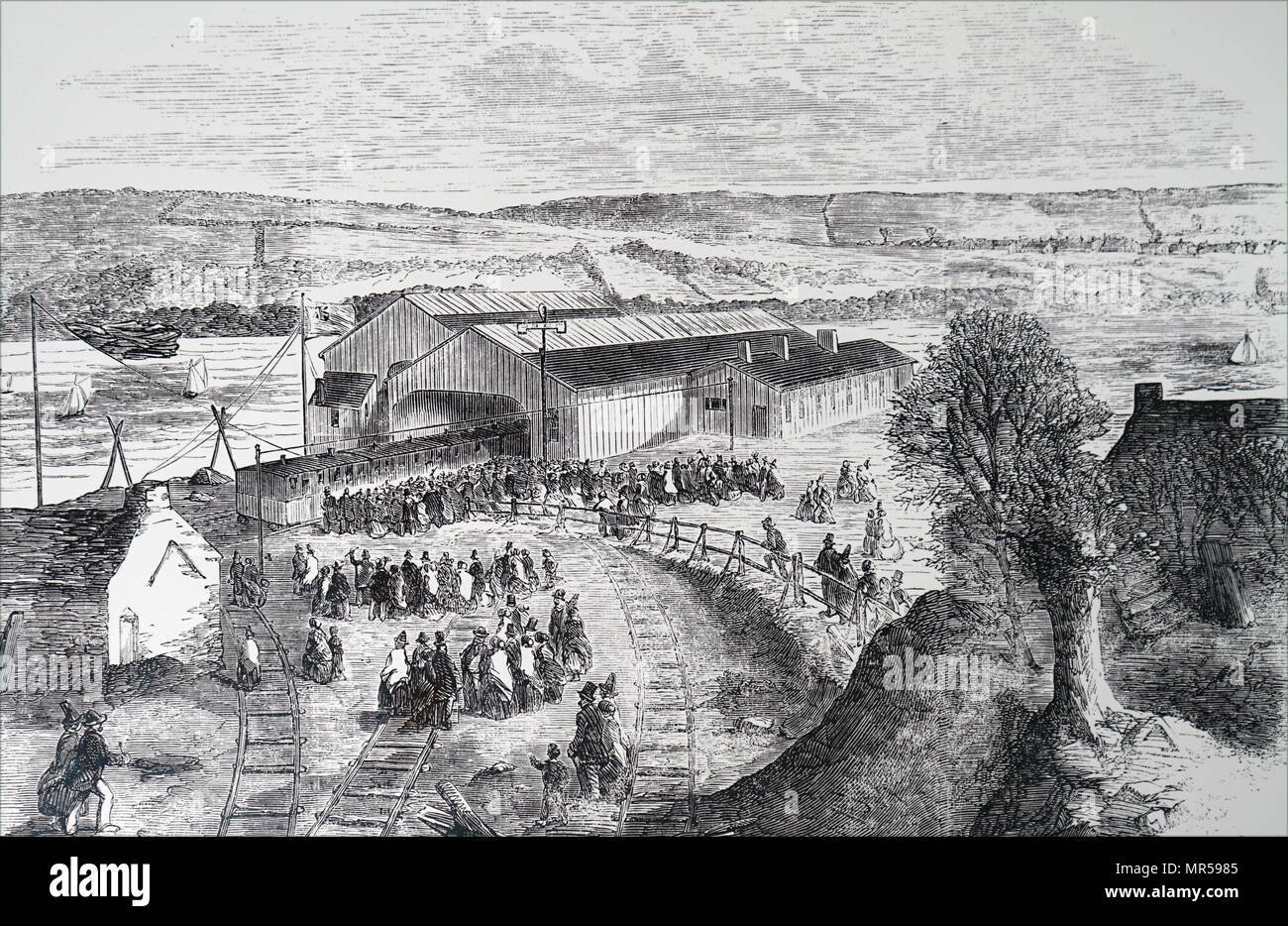 Engraving depicting the South Wales Railway Line. Dated 19th century Stock Photo