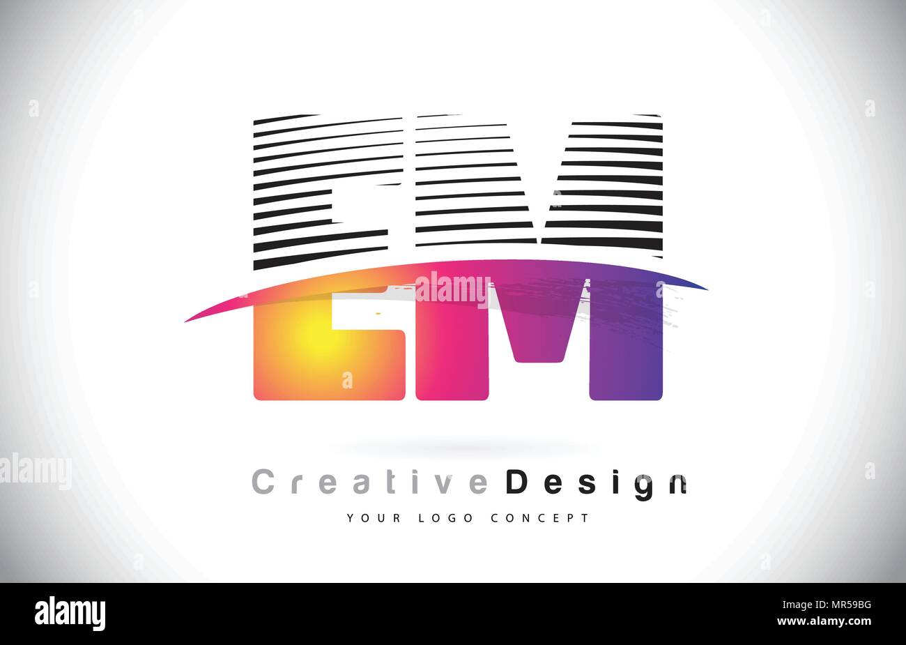 EM E M Letter Logo Design With Creative Lines and Swosh in Purple Brush ...