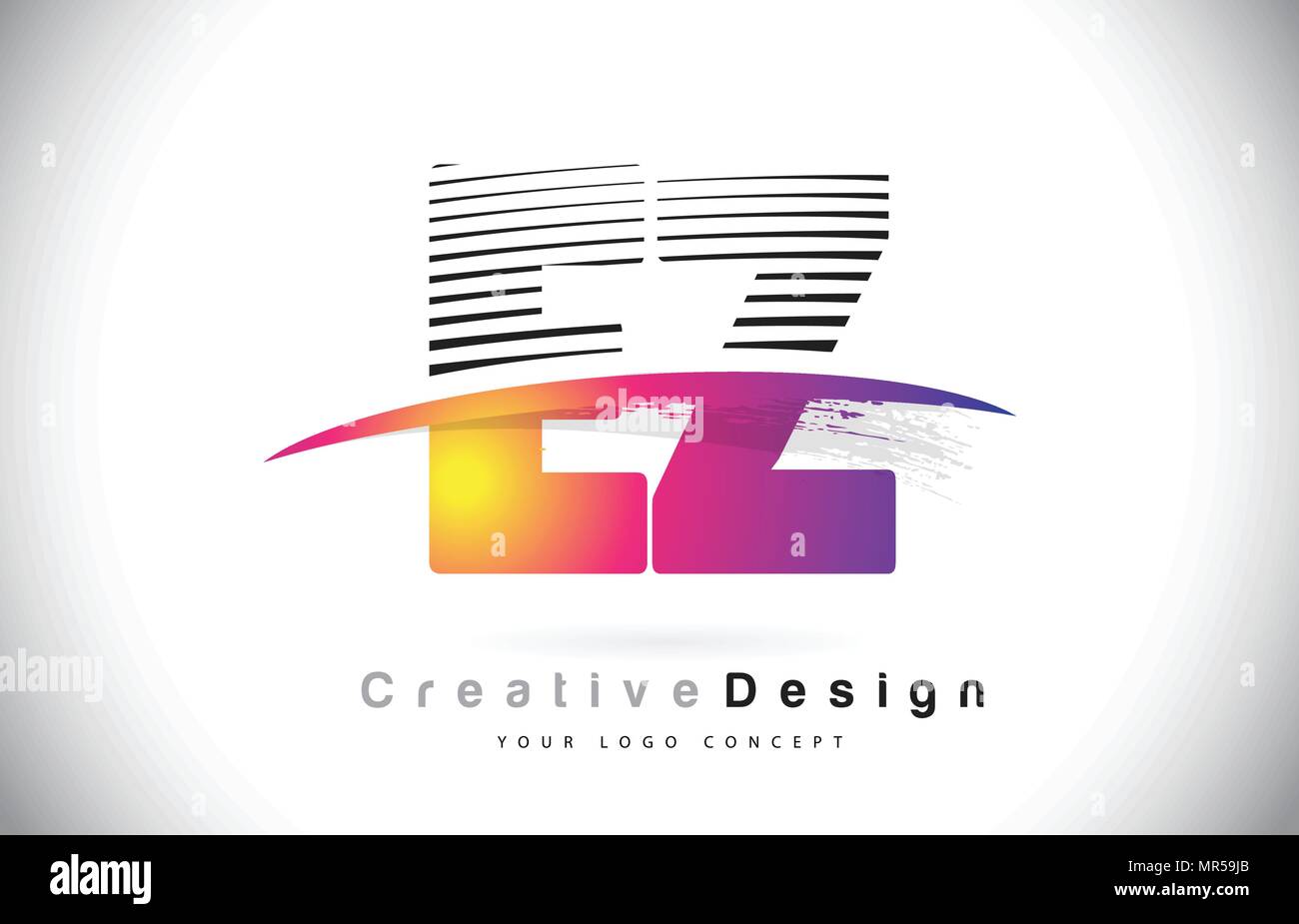 EZ E Z Letter Logo Design With Creative Lines and Swosh in Purple Brush ...
