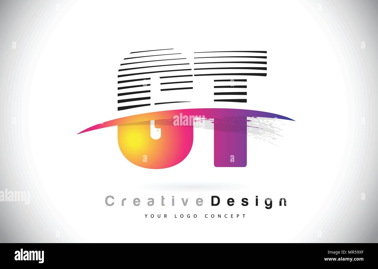 GT G T Letter Logo Design With Creative Lines and Swosh in Purple Brush ...