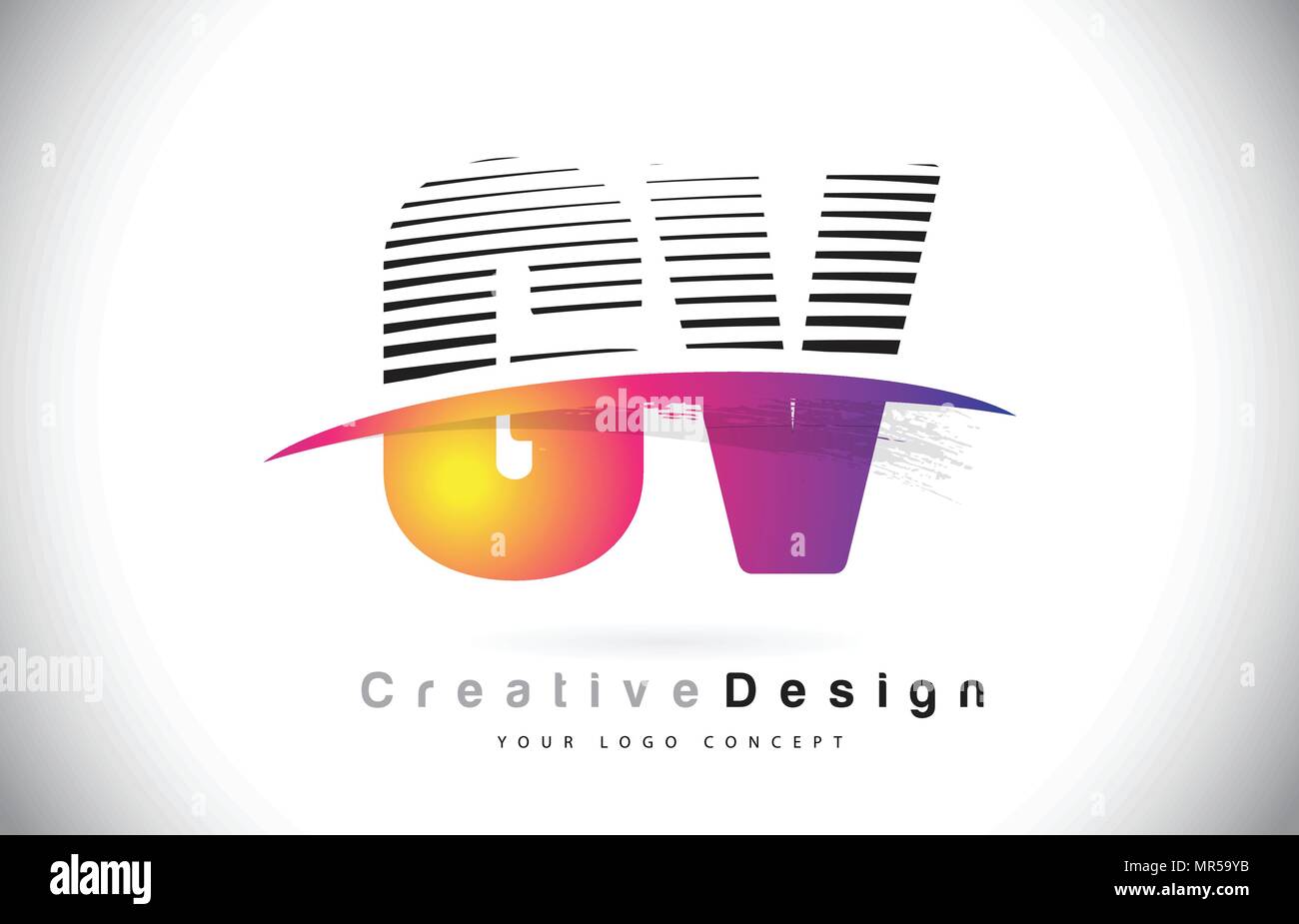 GV G V Letter Logo Design With Creative Lines and Swosh in Purple Brush ...