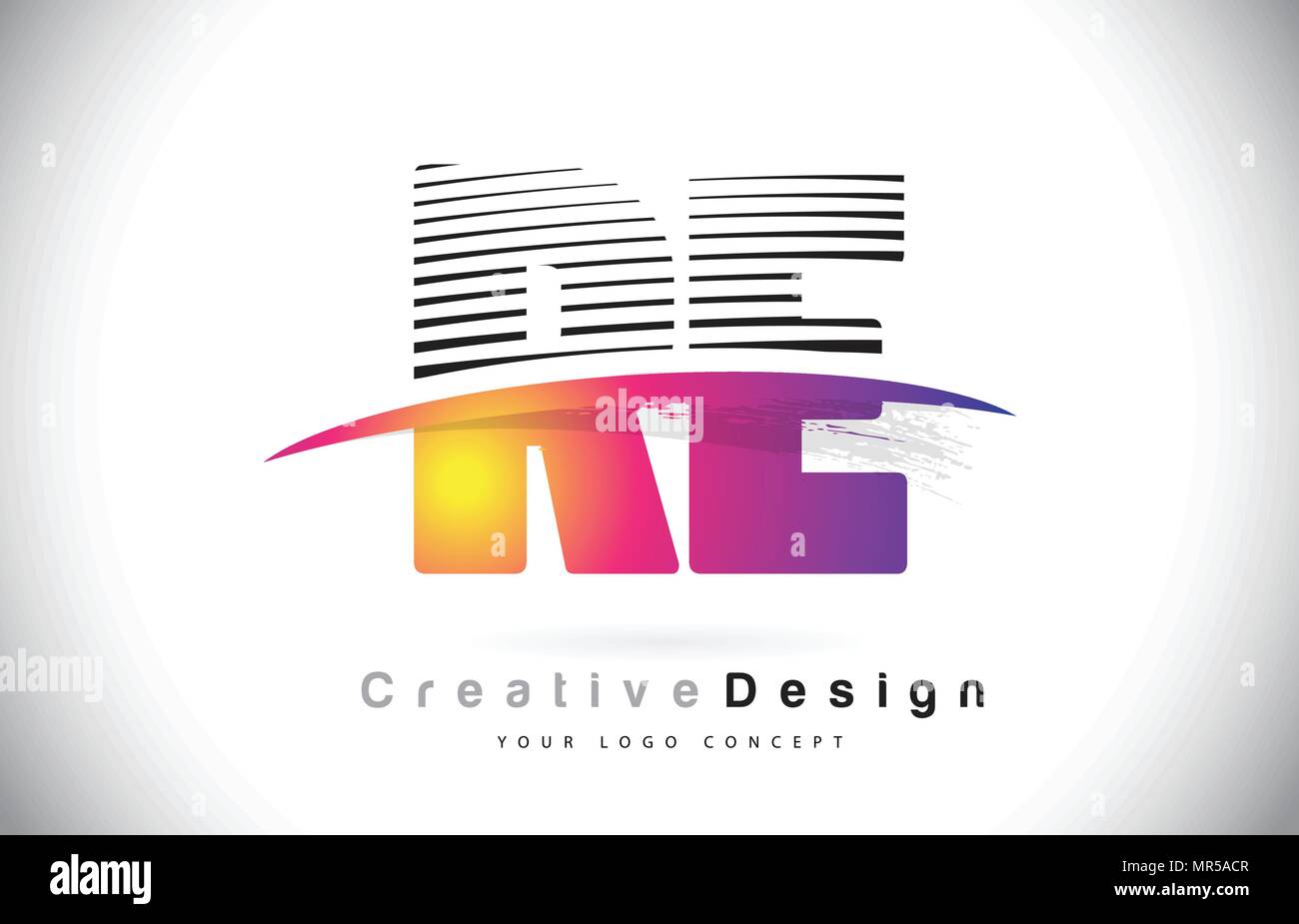 RE R E Letter Logo Design With Creative Lines and Swosh in Purple Brush ...