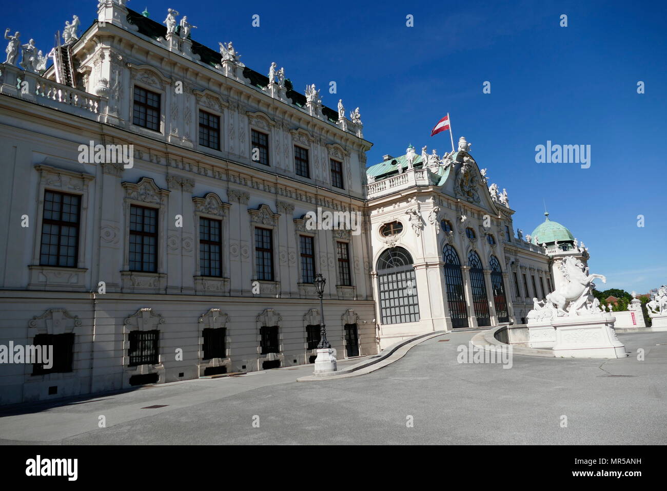 Photograph of the exterior of the Belvedere in Vienna, Austria. The Belvedere is a historic Baroque palace, set in a Baroque park landscape in the third district of the city, on the south-eastern edge of its centre. It houses the Belvedere museum. Dated 21st Century Stock Photo