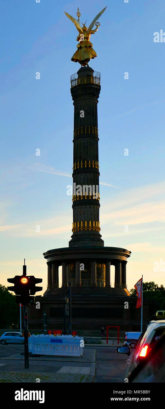 Photograph of the Victory Column (Siegessaule) Monument in Berlin, Germany. Designed by Heinrich Strack, after 1864 to commemorate the Prussian victory in the Danish-Prussian War. Heinrich Strack (1805-1880) a German architect of the Schinkelschule. Dated 21st Century Stock Photo