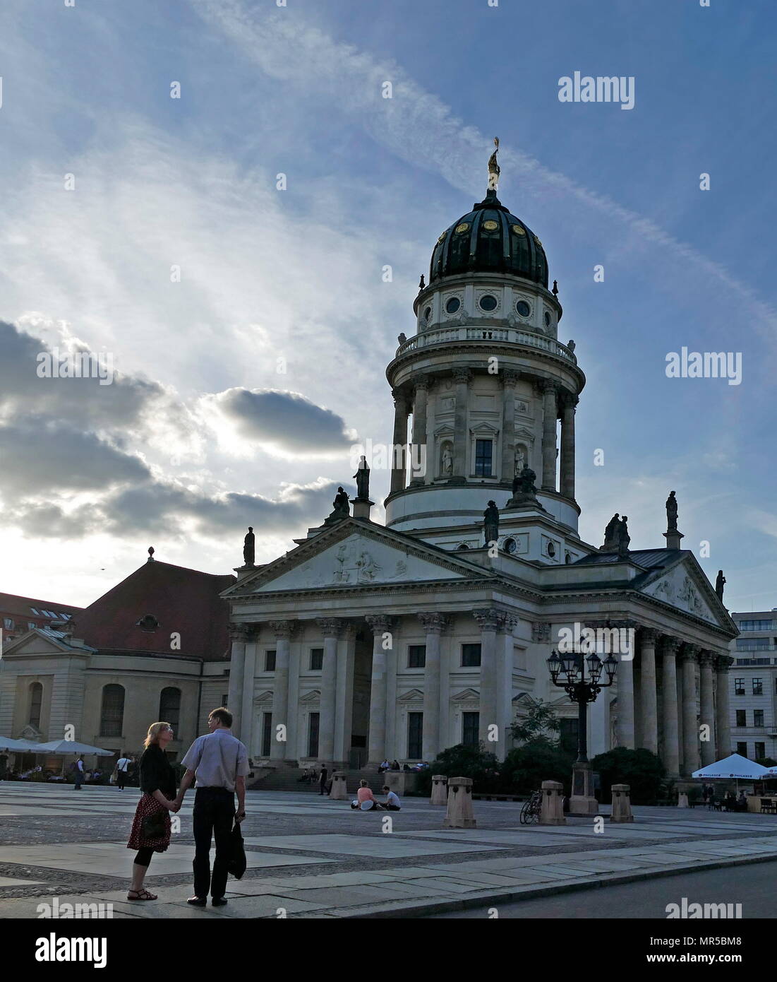 Franzosischer Dom (French Cathedral) located in Berlin on the Gendarmenmarkt, formerly a church of German-speaking congregants. Louis Cayart and Abraham Quesnay built the first parts of the French Church from 1701 to 1705 for the Huguenot (Calvinist) community. Stock Photo
