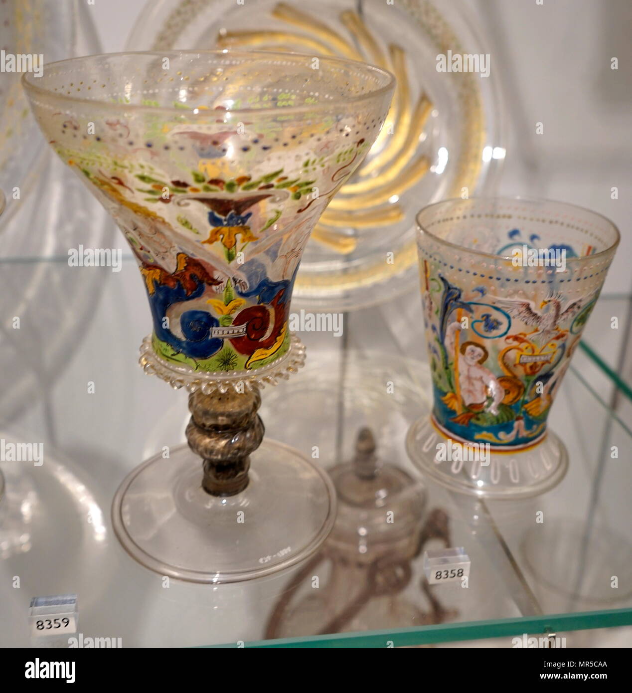 Photograph of a 16th Century German painted glass beaker. Dated 16th Century Stock Photo