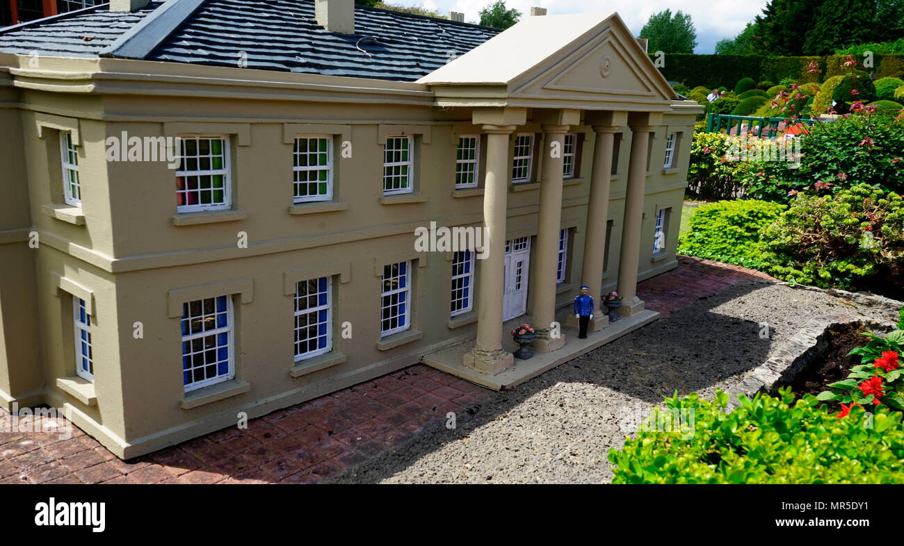 Georgian style country club building, in the model village at Bekonscot, Buckinghamshire, England, the oldest  model village in the world. Stock Photo