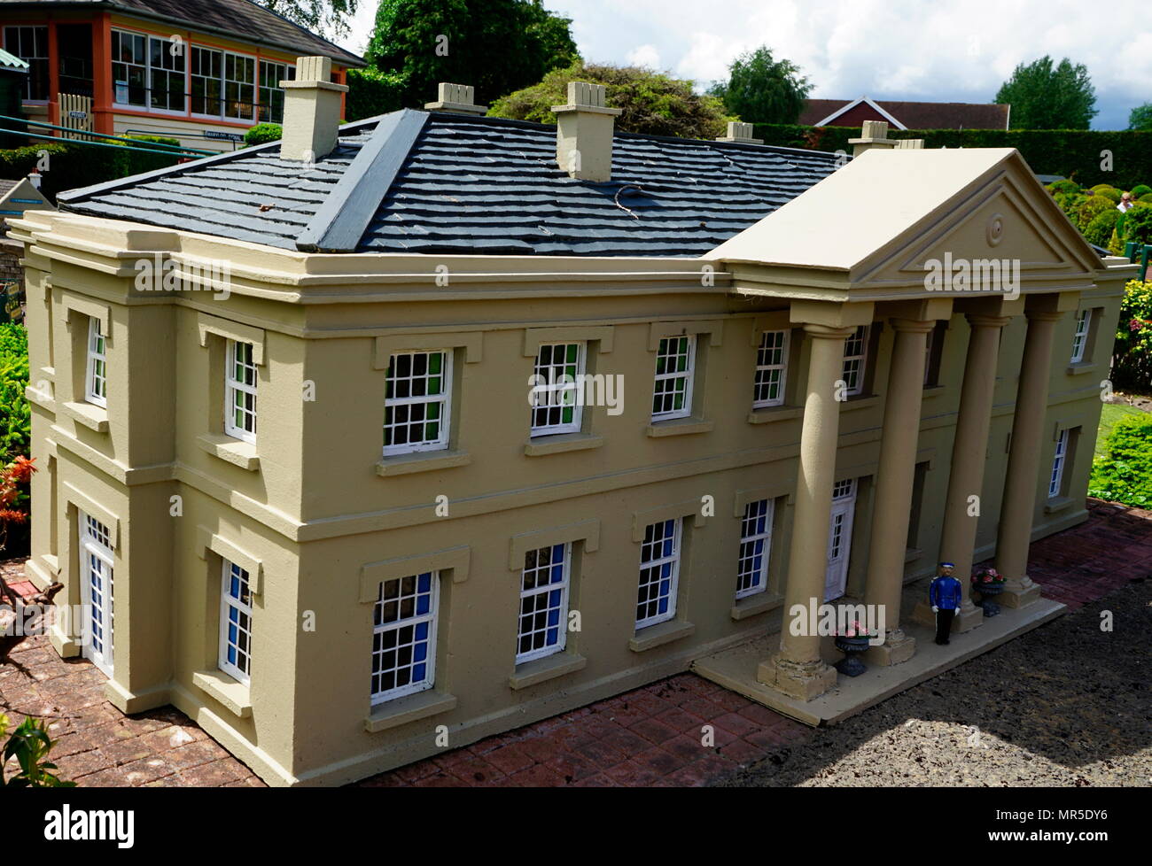 Georgian style country club building, in the model village at Bekonscot, Buckinghamshire, England, the oldest  model village in the world. Stock Photo