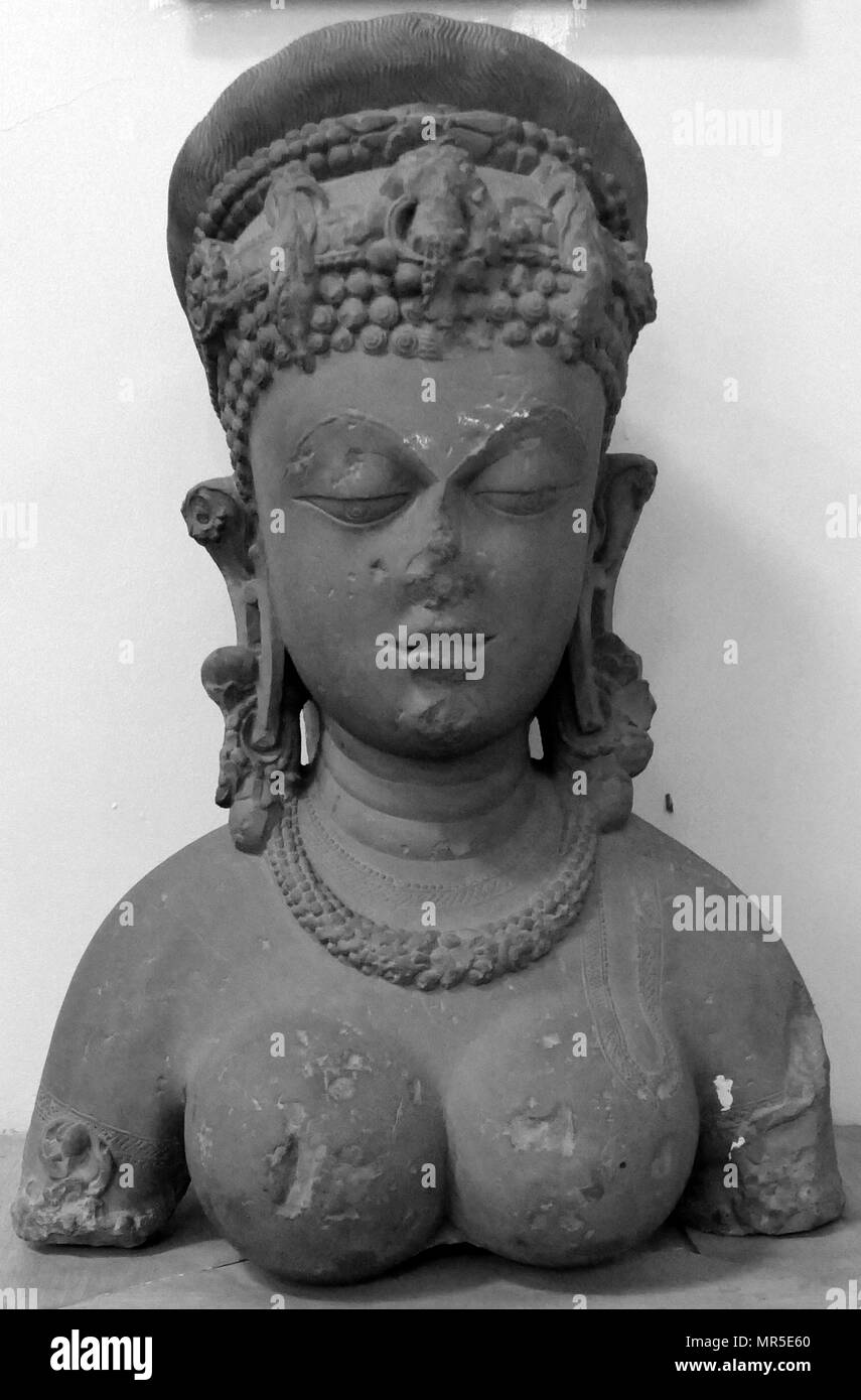 Bust of a female made of stone from Madhya Pradesh, India. Dated 9th Century Stock Photo
