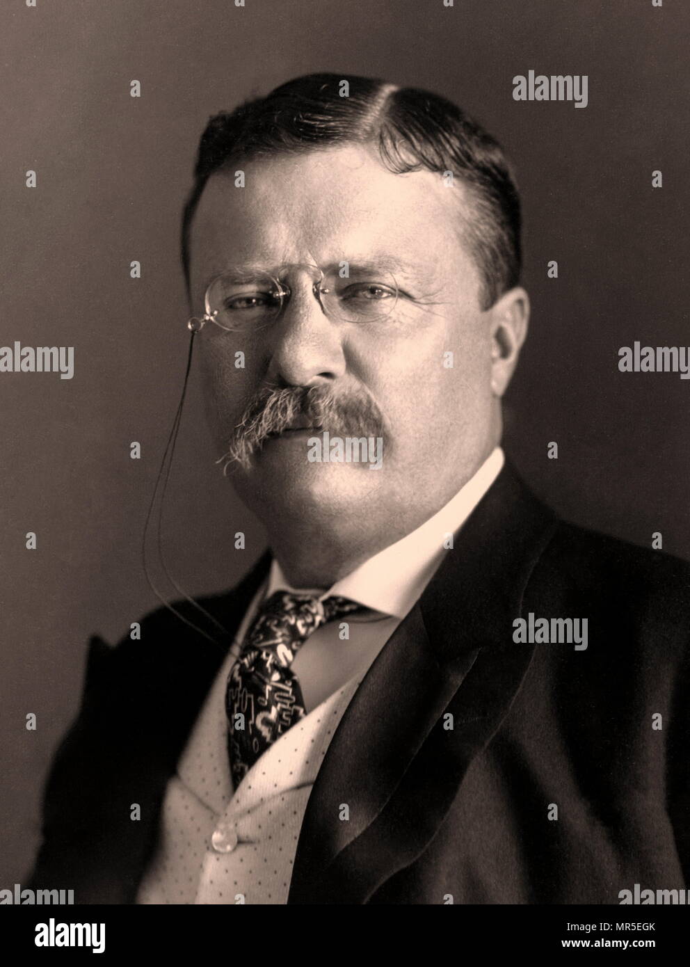 Theodore Roosevelt Jr. (1858 –1919) American statesman, author, explorer, soldier. 26th President of the United States from 1901 to 1909. He also served as the 25th Vice President of the United States and as the 33rd Governor of New York. Stock Photo