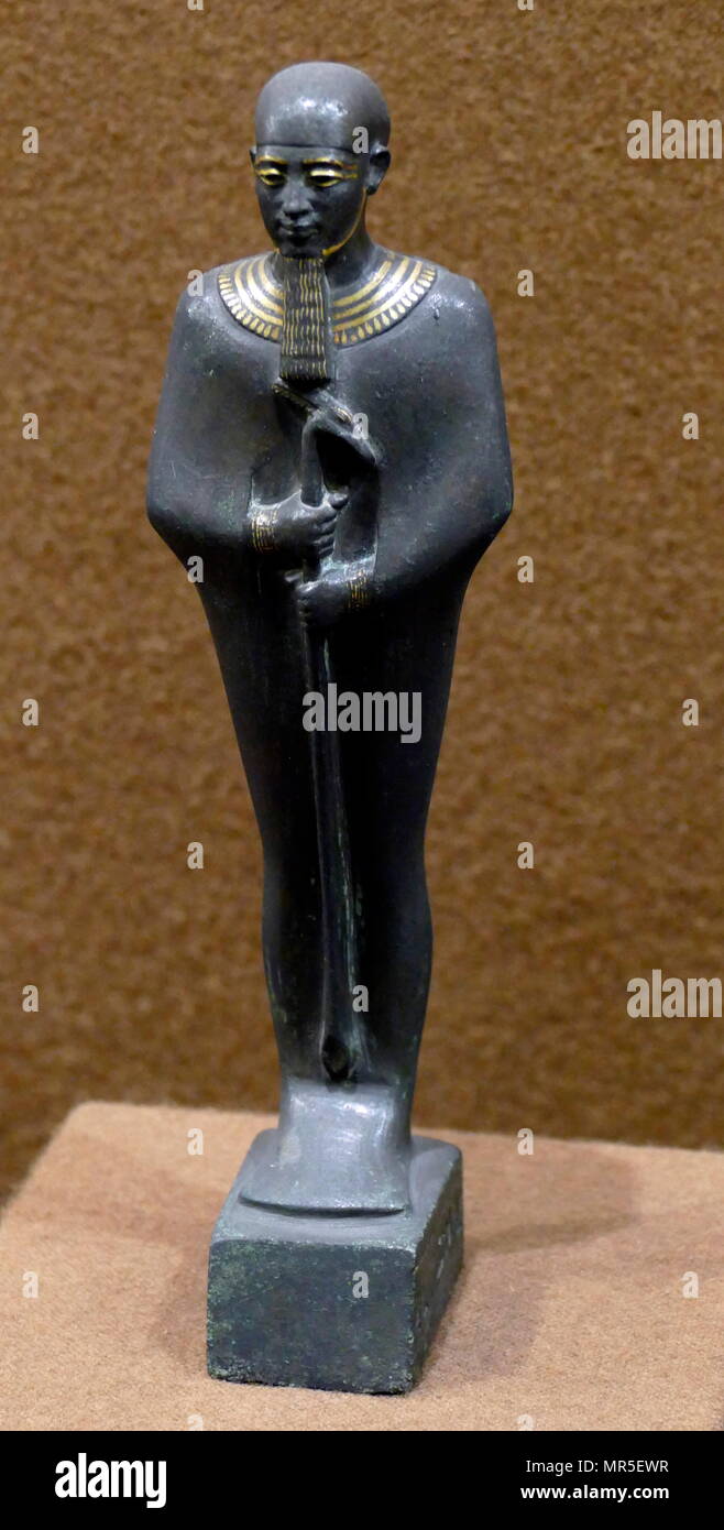 Bronze electrum incrusted statuette of тне god  Ptah. 25th dynasty 746 to 653 BC Stock Photo