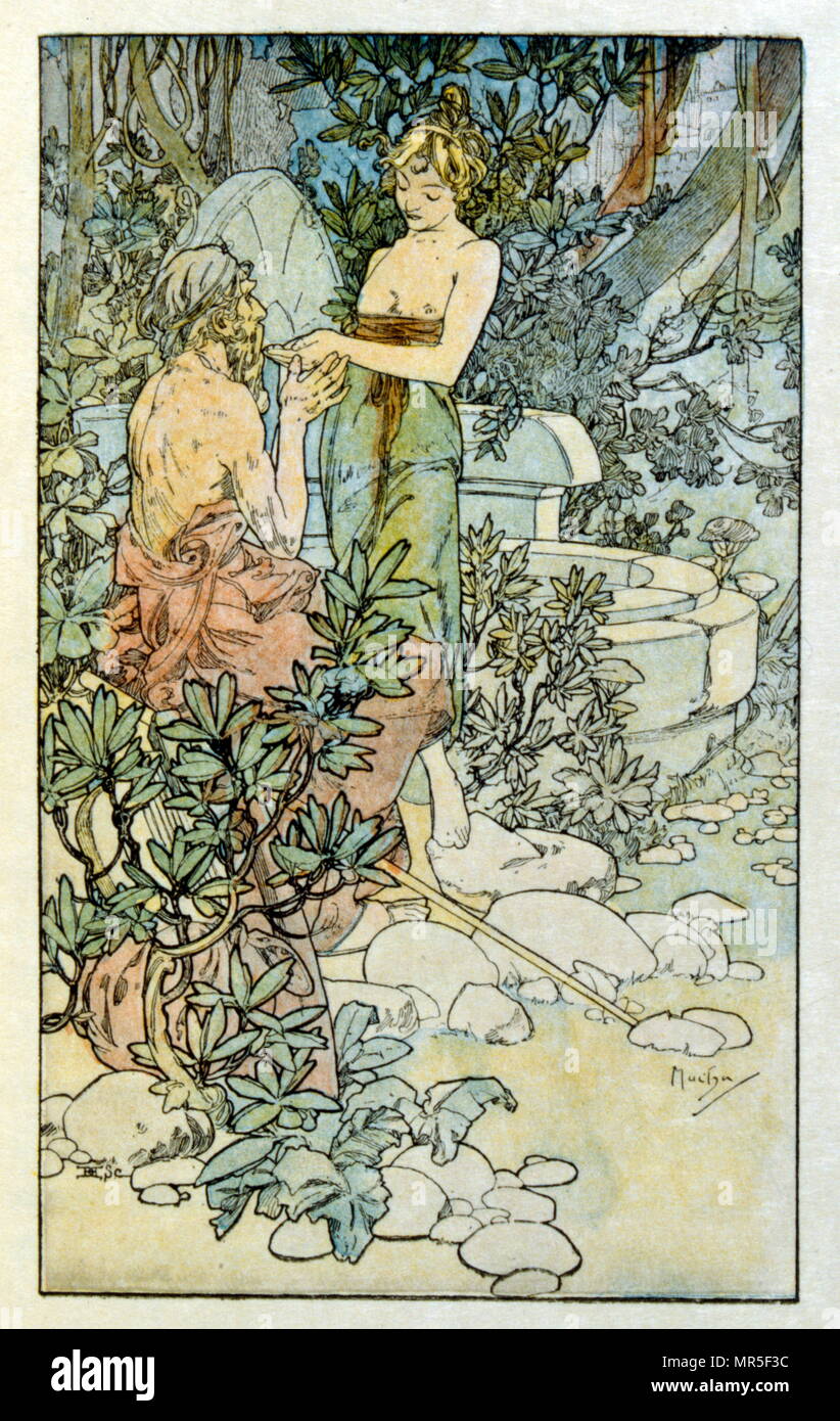 Illustration by Alphonse Mucha from "Clio" a work by French author Anatole France; 1900.  Mucha (1860 – 1939); was a Czech Art Nouveau painter Stock Photo